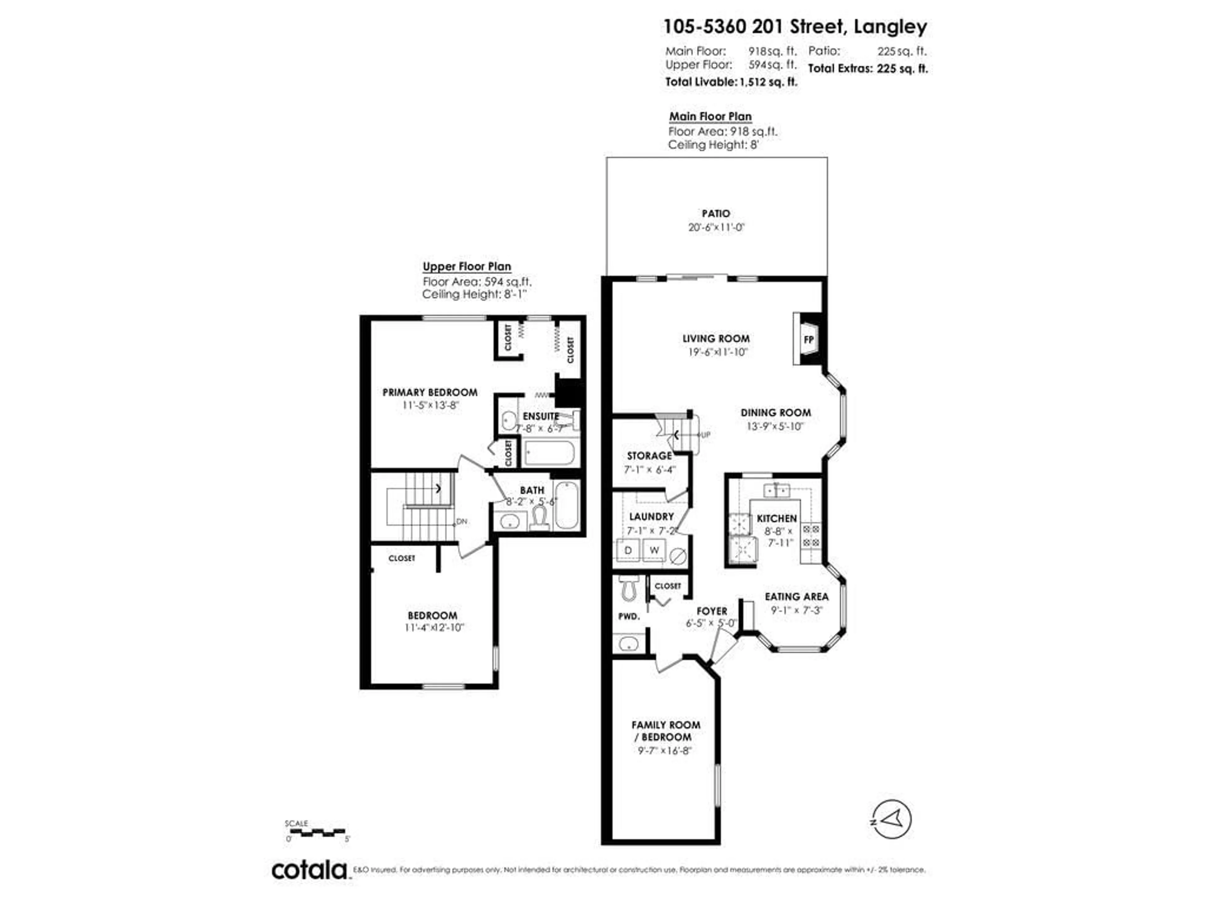 Floor plan for 105 5360 201 STREET, Langley British Columbia V3A1P7