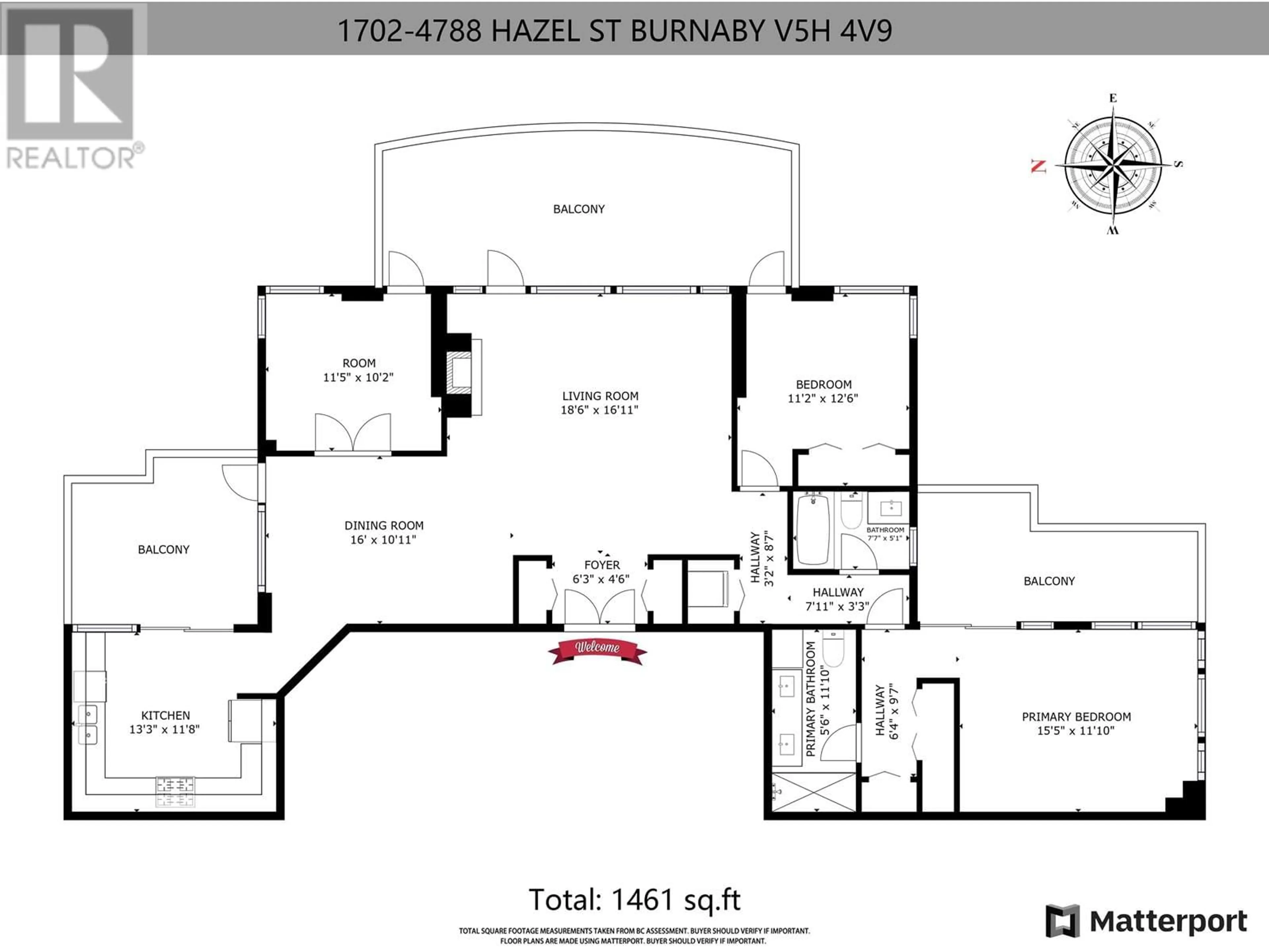Floor plan for 1702 - 4788 HAZEL STREET, Burnaby British Columbia V5H4V9