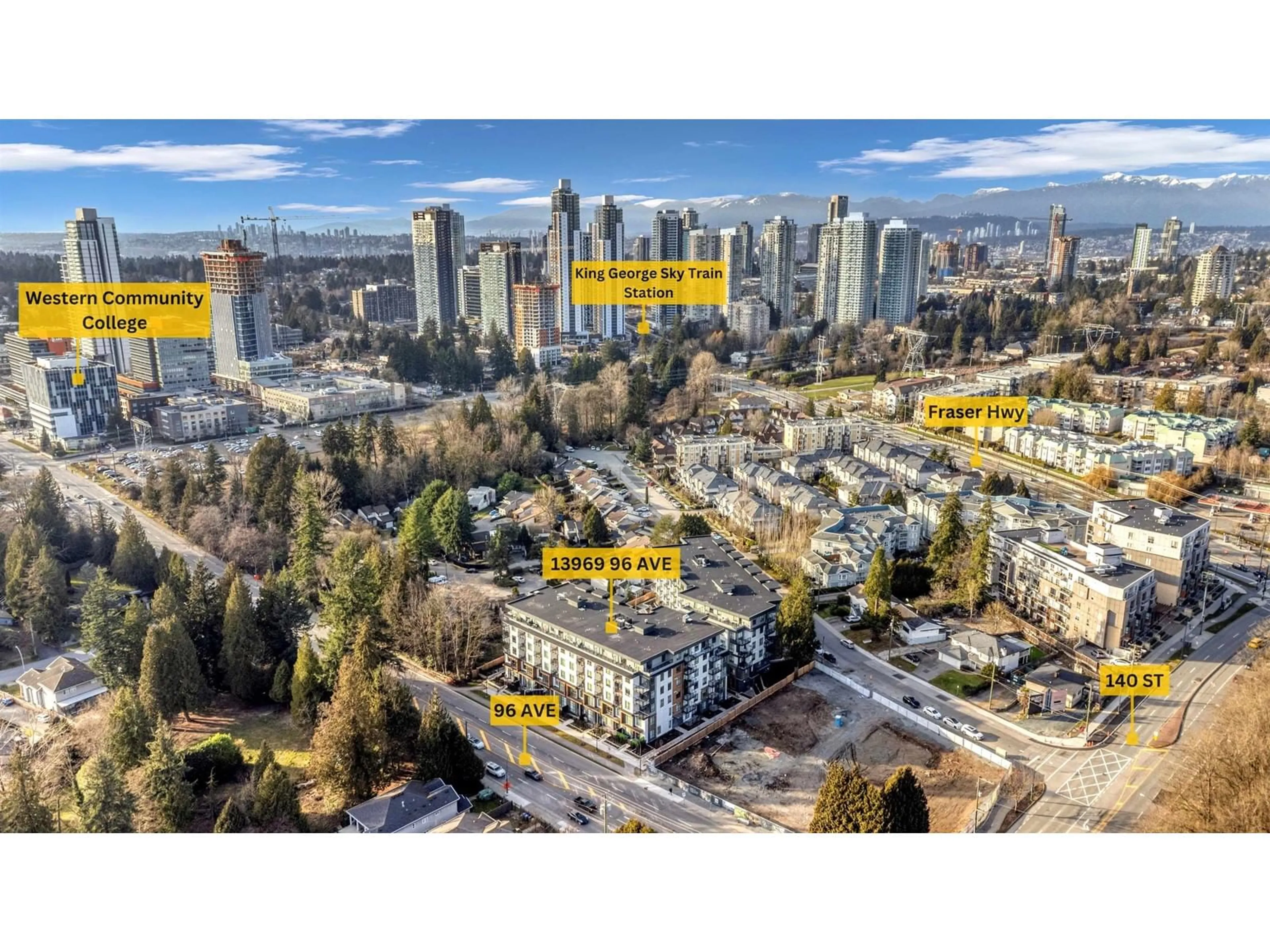 A pic from outside/outdoor area/front of a property/back of a property/a pic from drone, city buildings view from balcony for 308 13969 96 AVENUE, Surrey British Columbia V3T0T1