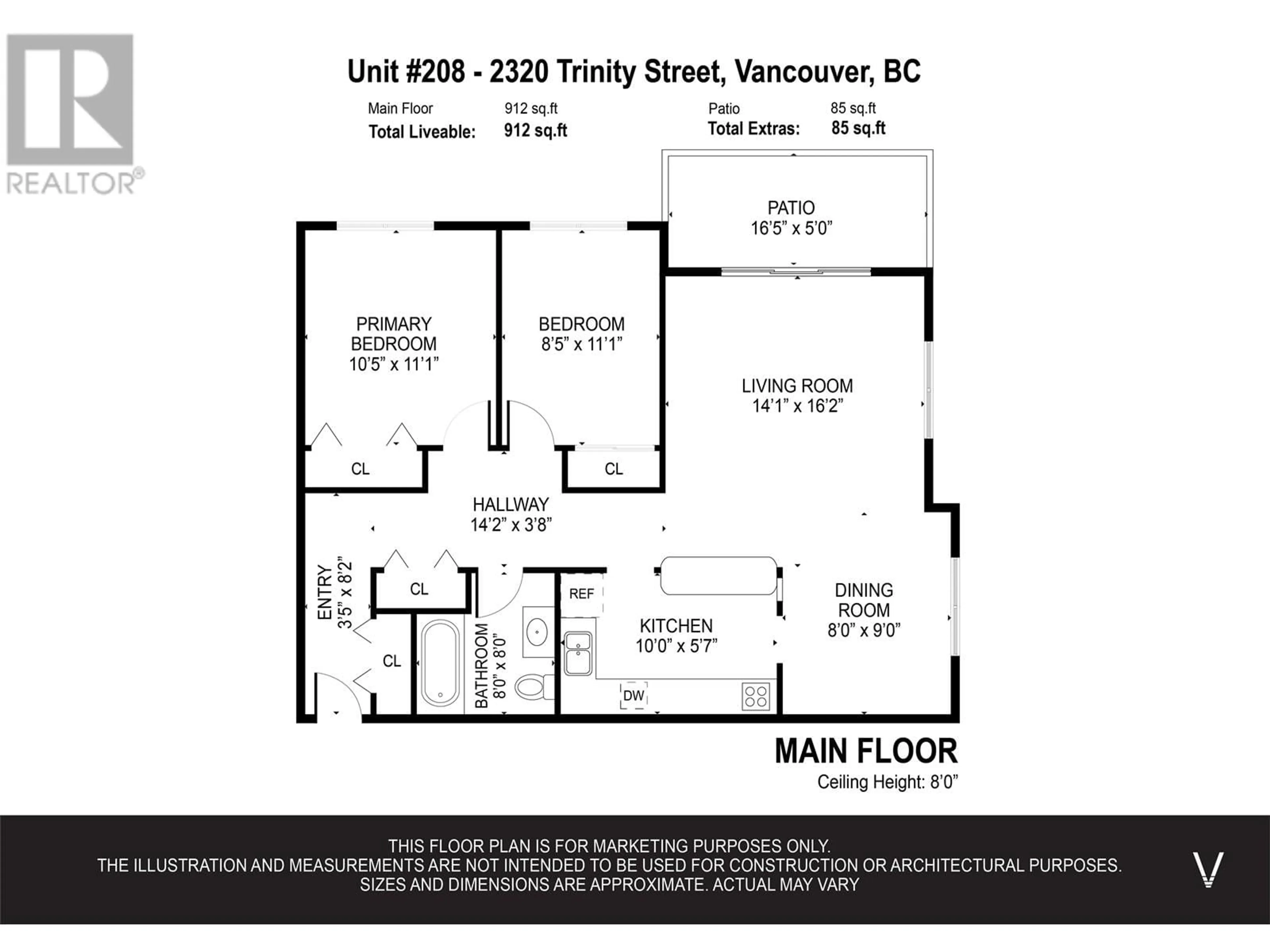 Floor plan for 208 - 2320 TRINITY STREET, Vancouver British Columbia V5L4W7