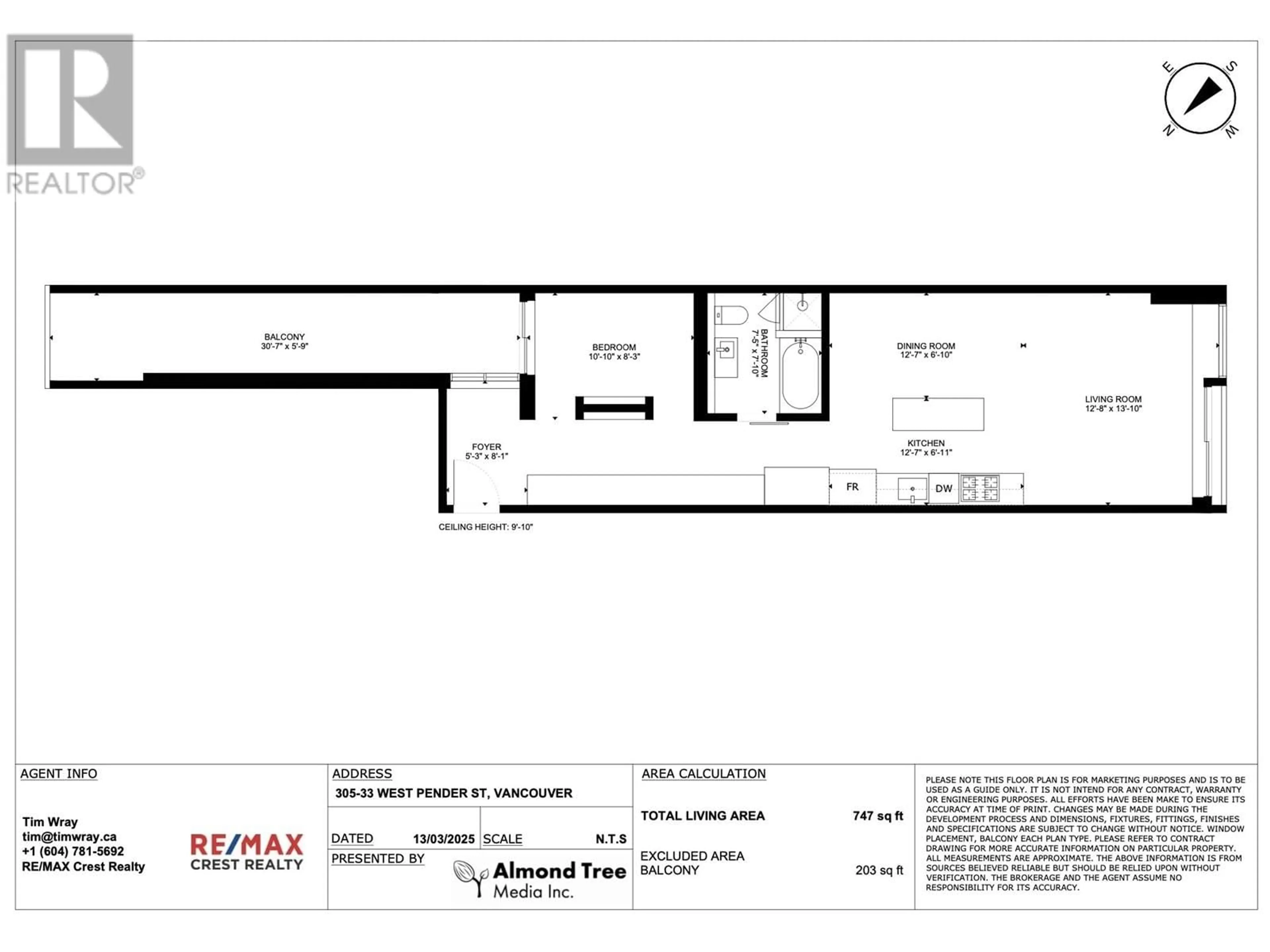 Floor plan for 305 33 W PENDER STREET, Vancouver British Columbia V6B1R3