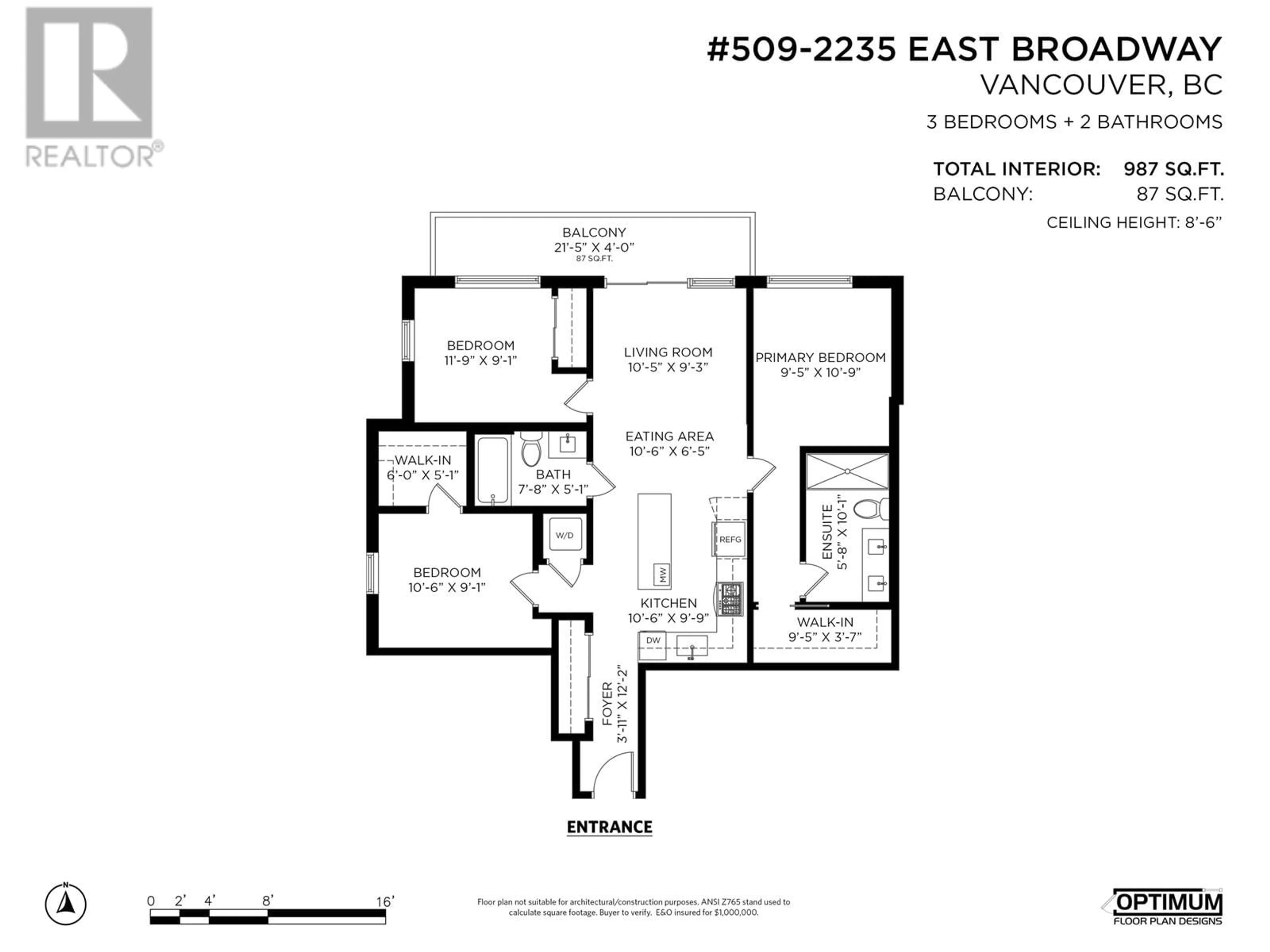 Floor plan for 509 2235 E BROADWAY, Vancouver British Columbia V5N0J5