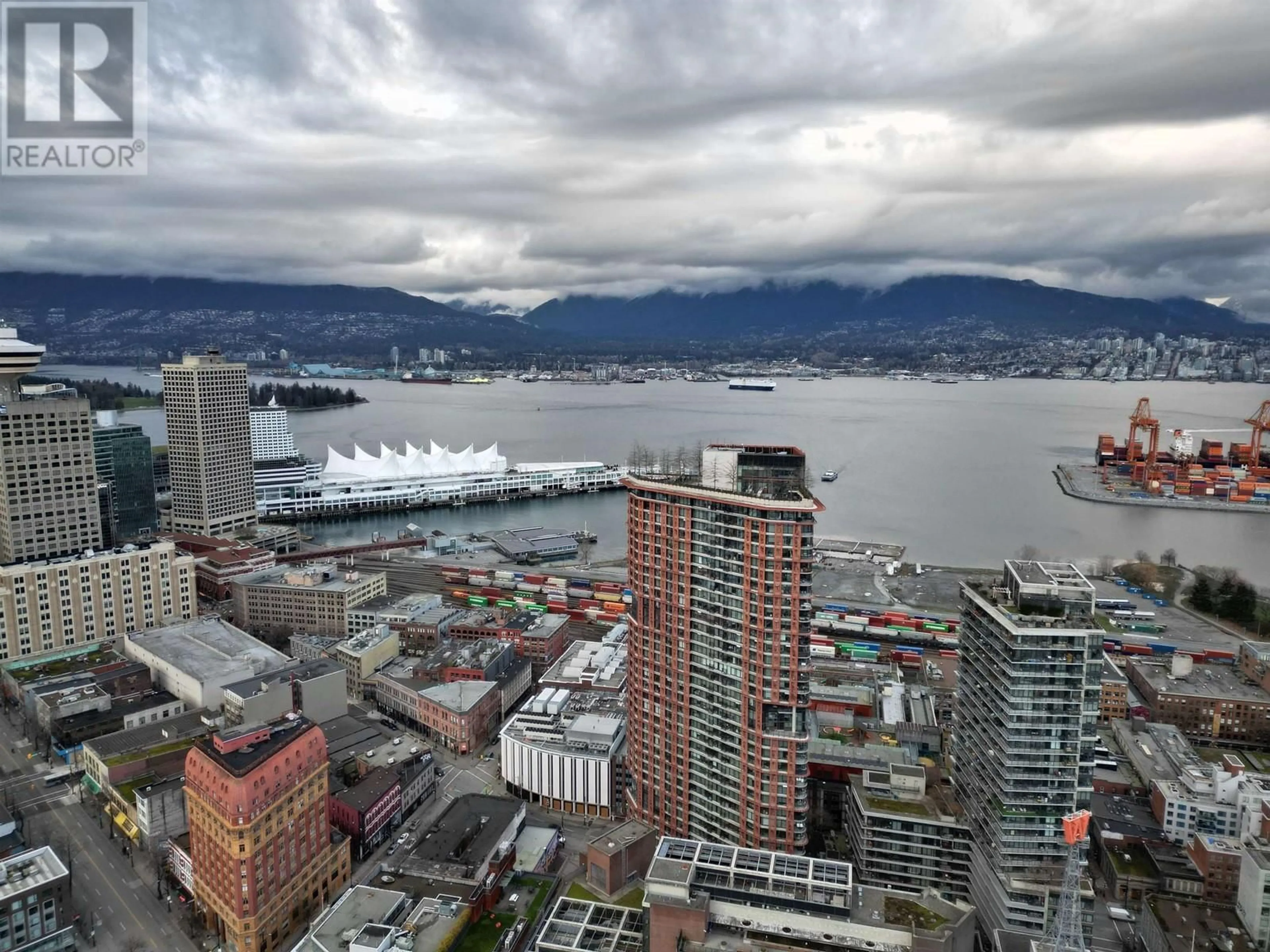 A pic from outside/outdoor area/front of a property/back of a property/a pic from drone, city buildings view from balcony for 2409 - 128 CORDOVA STREET, Vancouver British Columbia V6B0E6