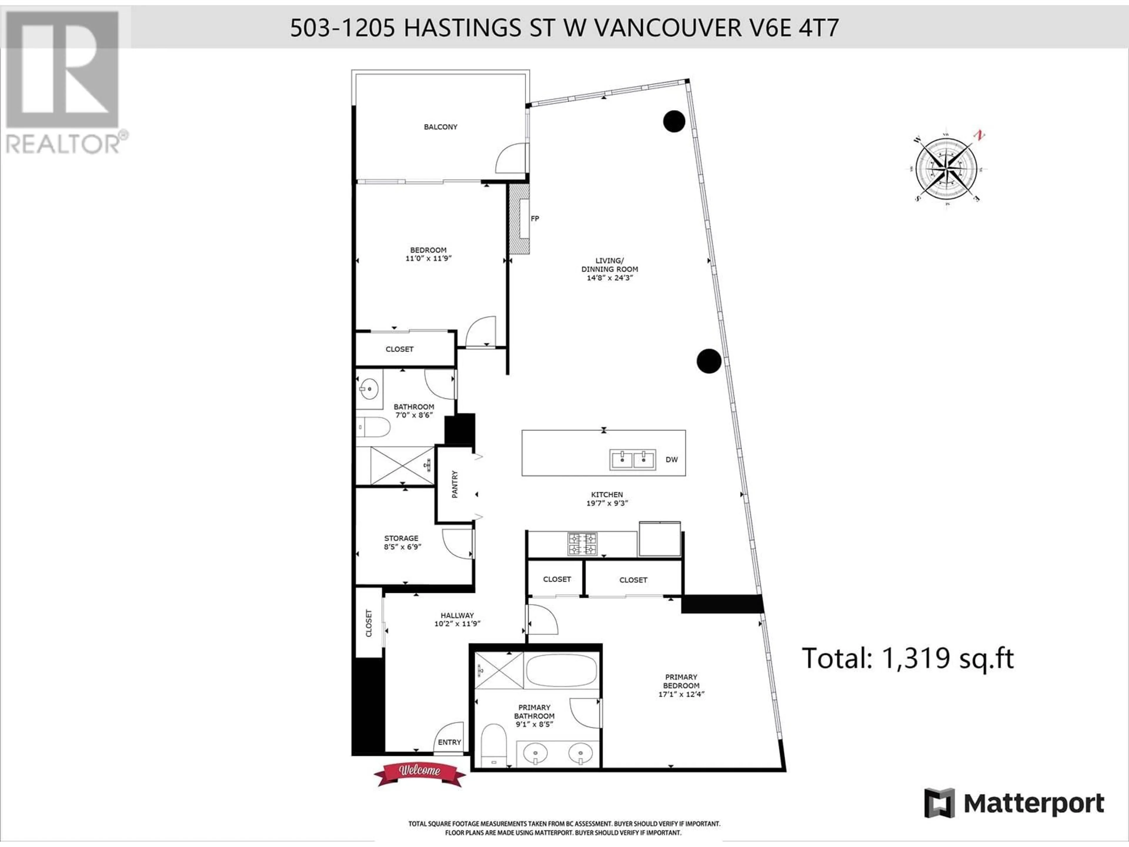 Floor plan for 503 - 1205 HASTINGS STREET, Vancouver British Columbia V6E4T7