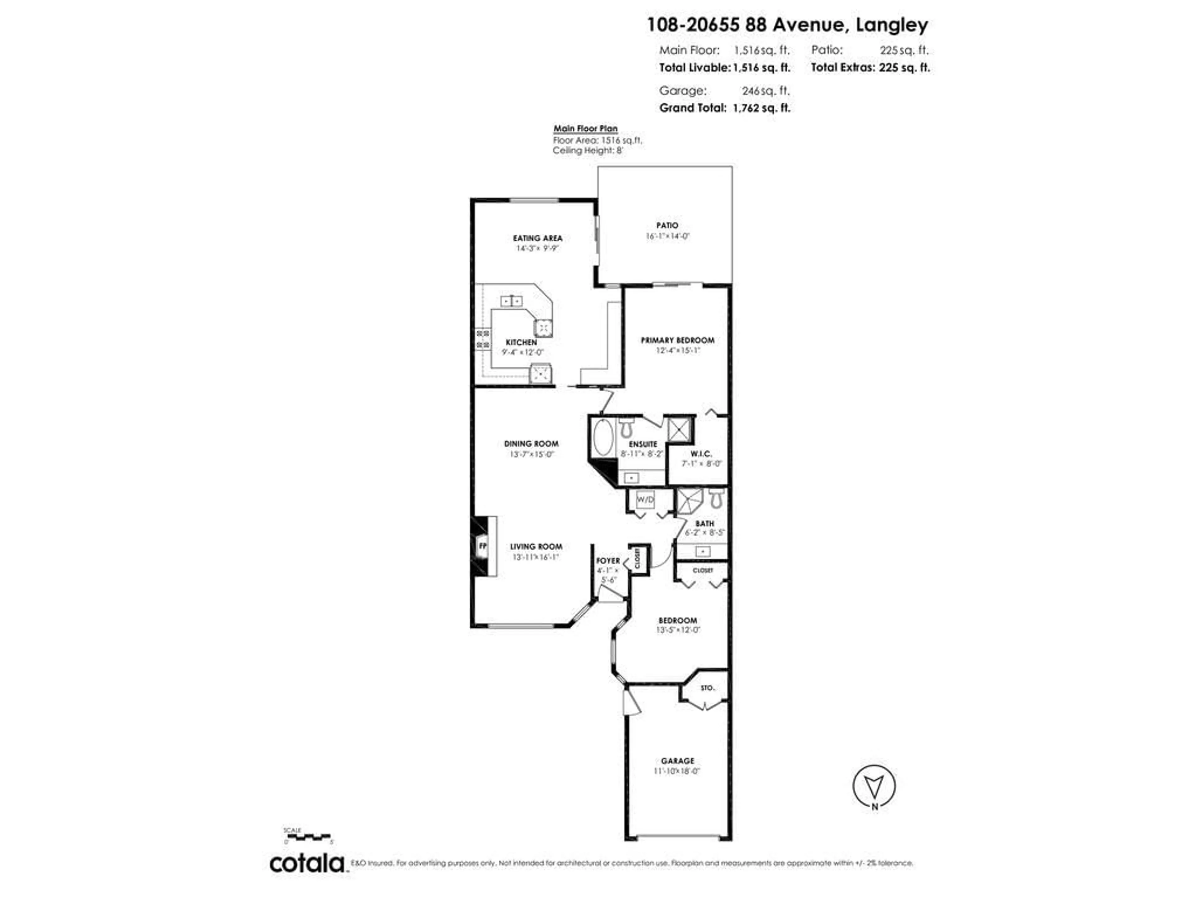 Floor plan for 108 - 20655 88, Langley British Columbia V1M2M5