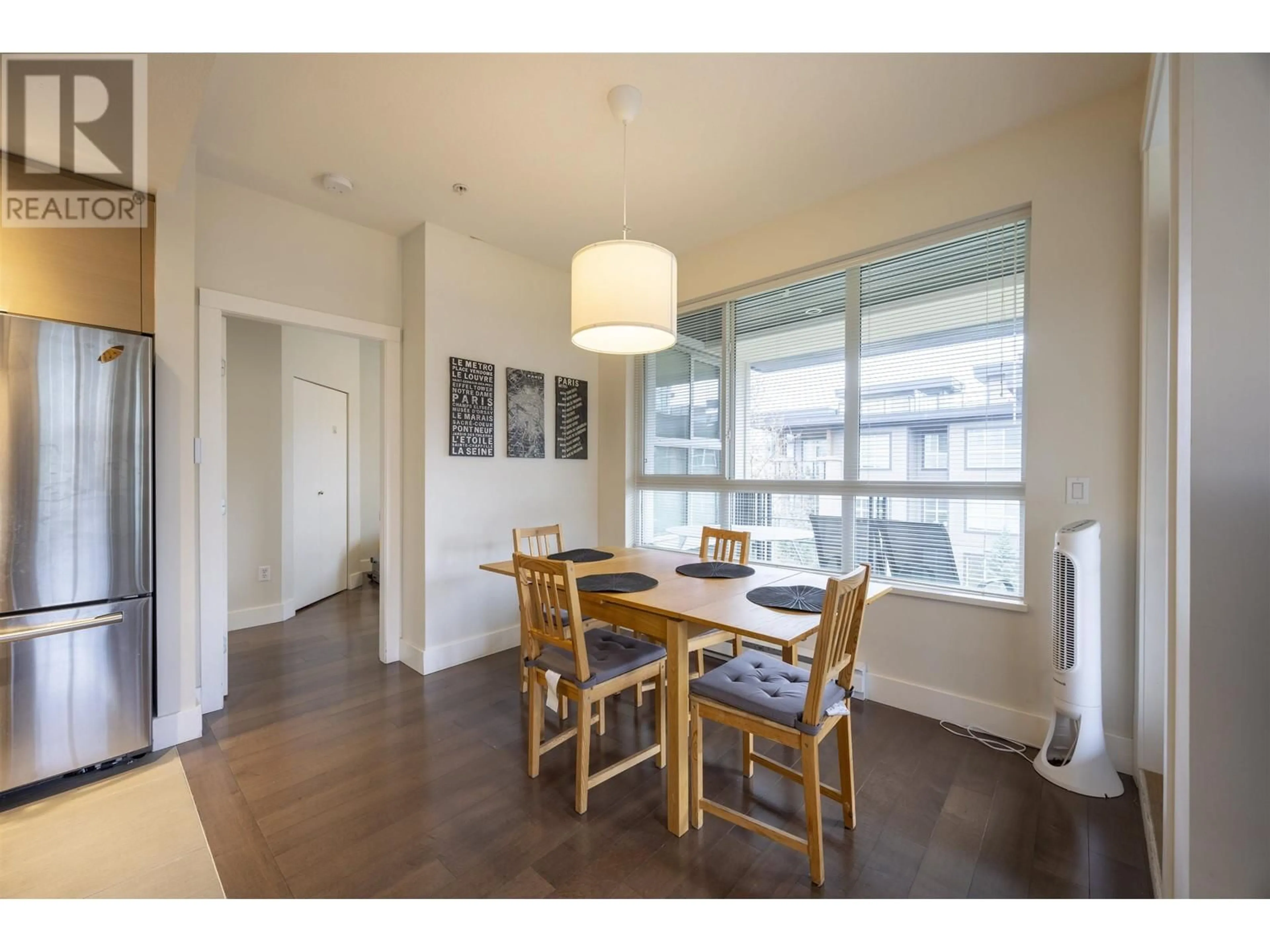 Dining room, wood/laminate floor for 321 - 5928 BIRNEY AVENUE, Vancouver British Columbia V6S0B5