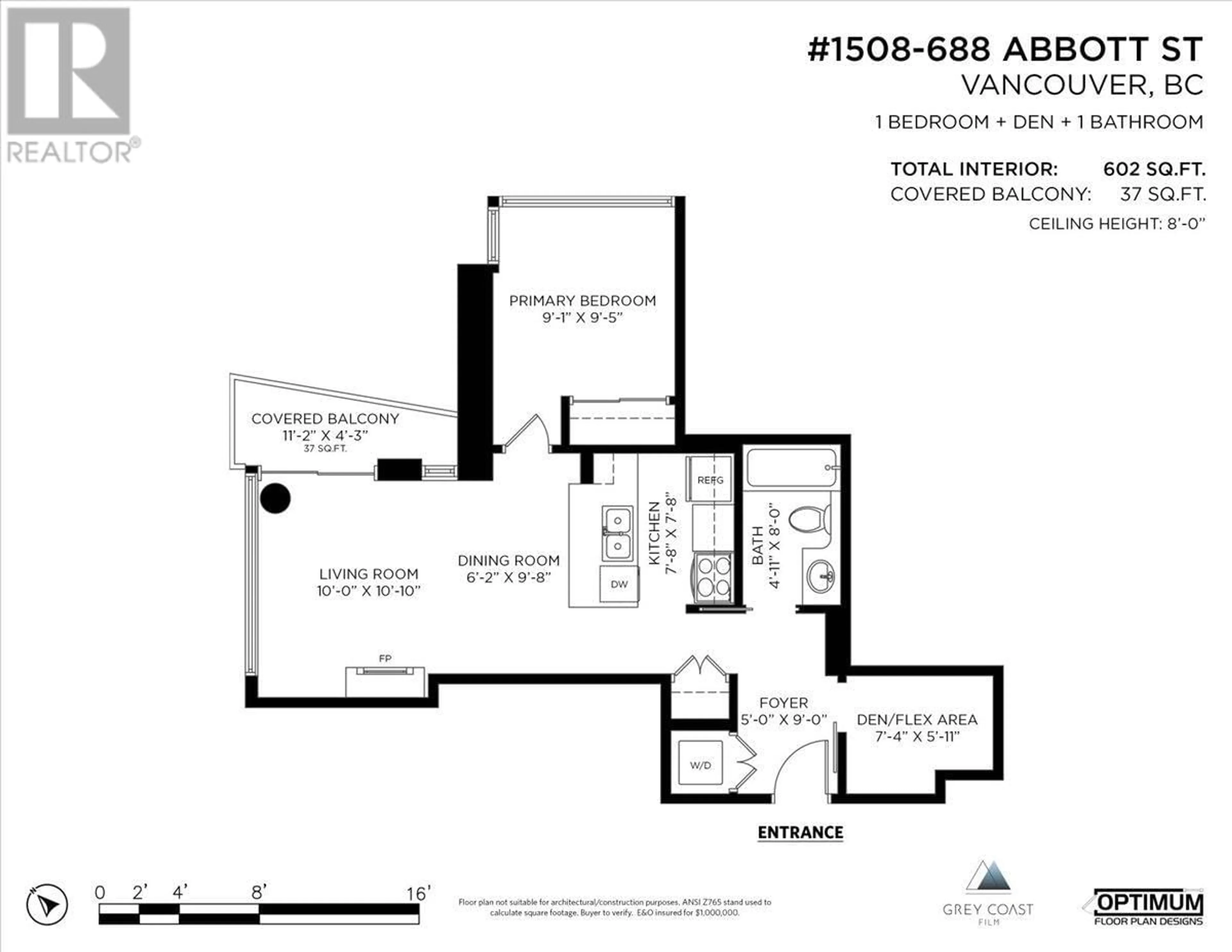 Floor plan for 1508 - 688 ABBOTT STREET, Vancouver British Columbia V6B0B9