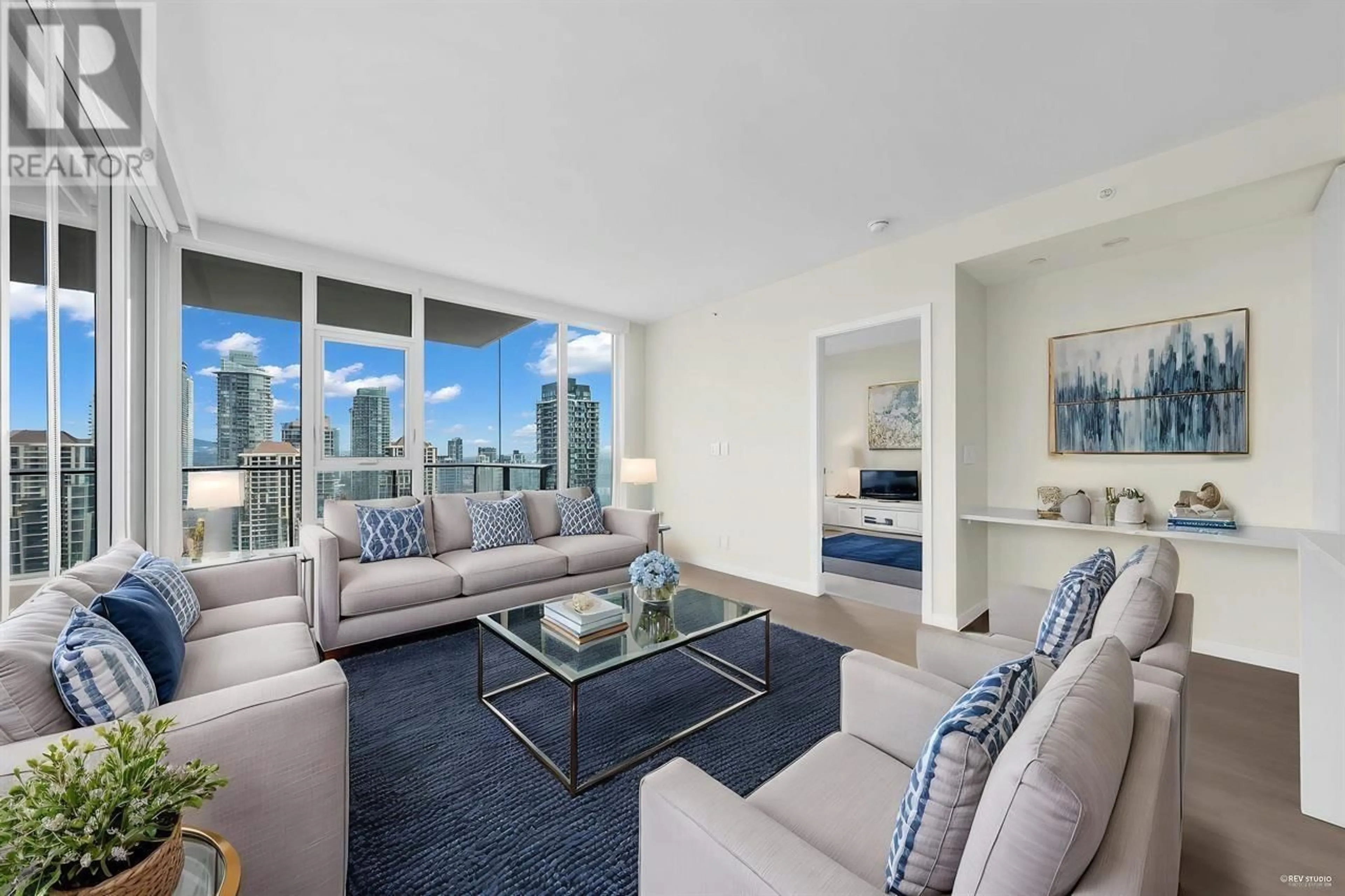 Living room with furniture, carpet floor for 2807 - 4168 LOUGHEED HIGHWAY, Burnaby British Columbia V5C0N9