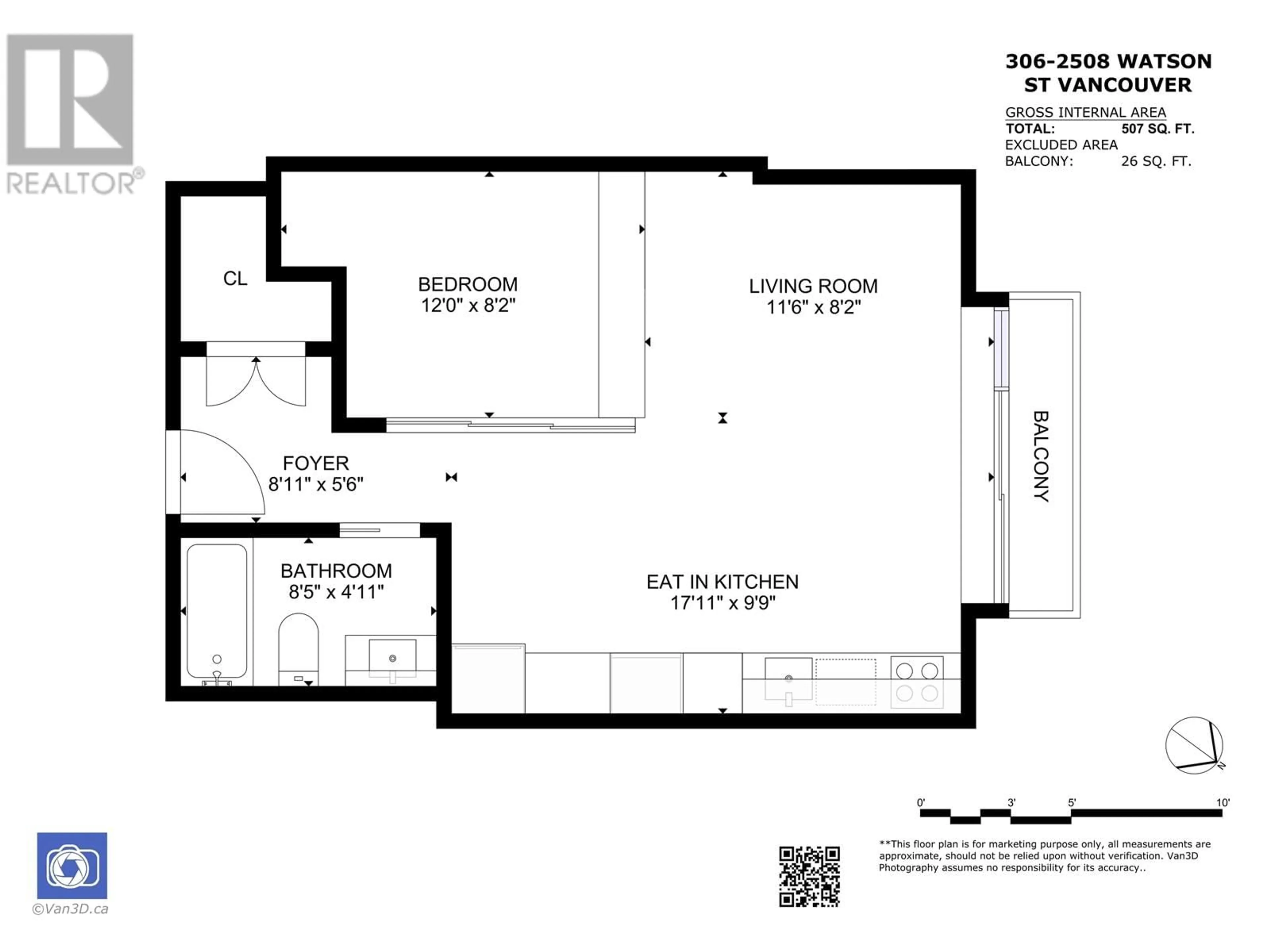 Floor plan for 306 - 2508 WATSON STREET, Vancouver British Columbia V5T3G9