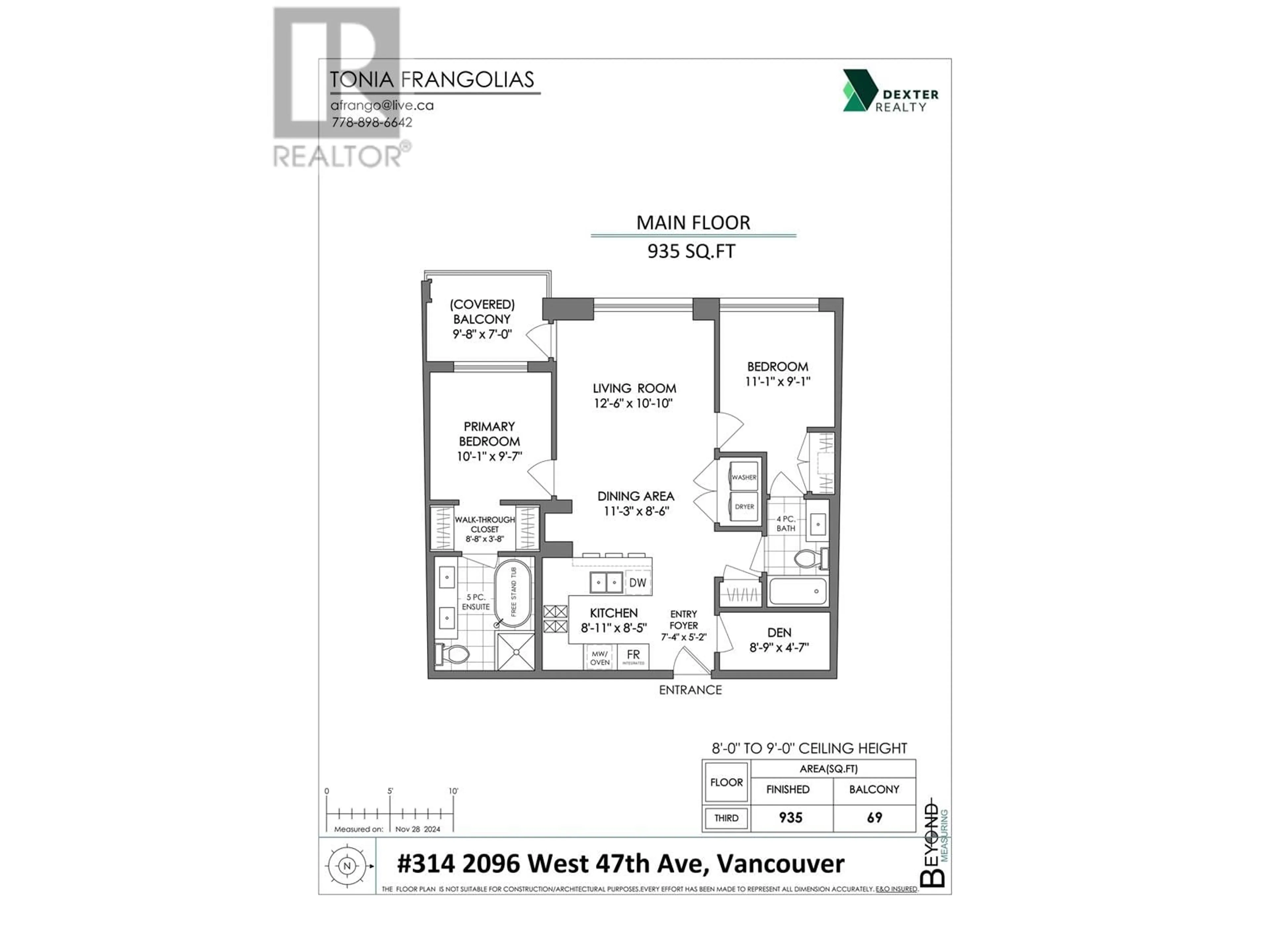 Floor plan for 314 - 2096 47TH AVENUE, Vancouver British Columbia V6M2M4