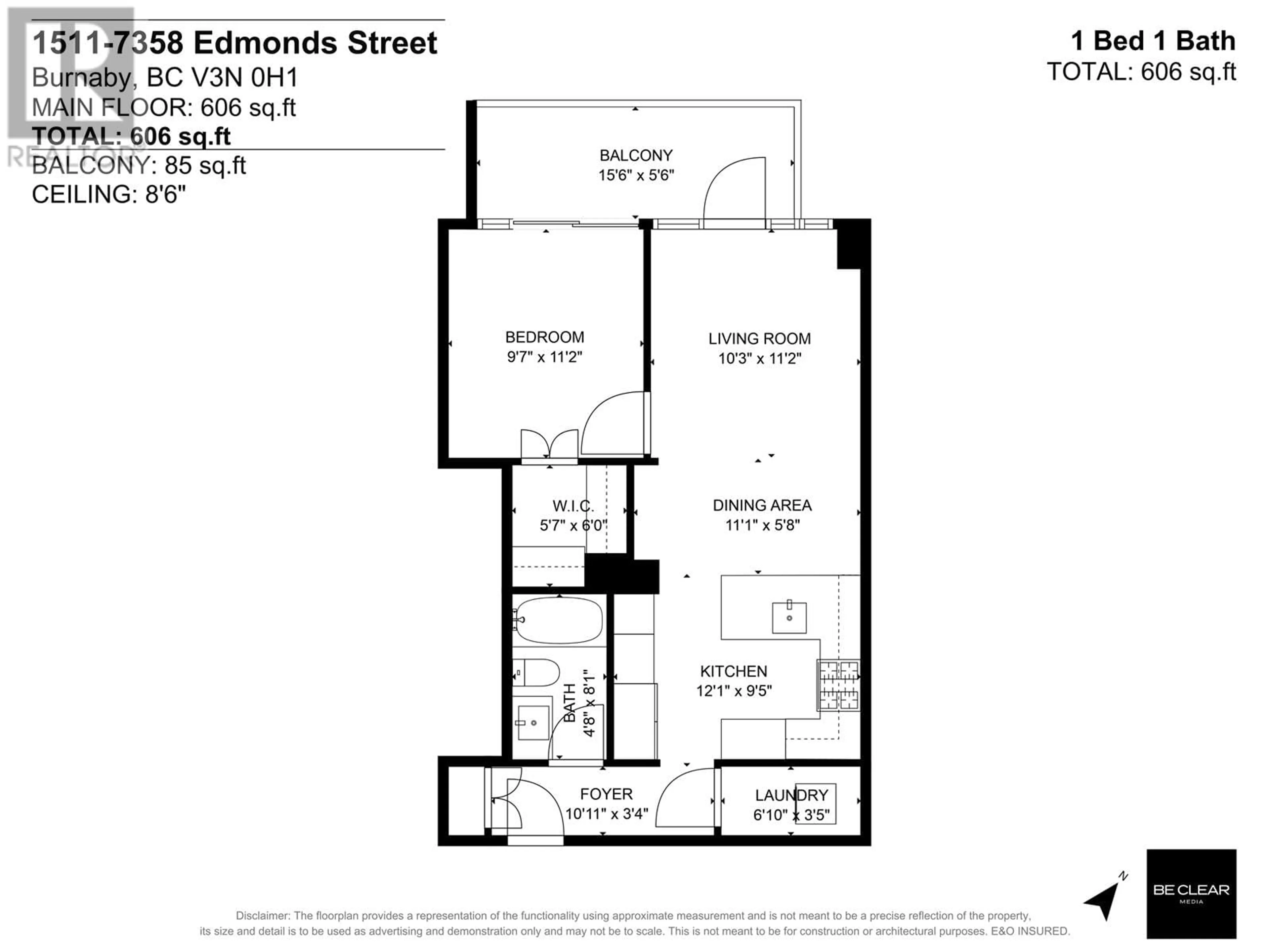 Floor plan for 1511 - 7358 EDMONDS STREET, Burnaby British Columbia V3N0H1
