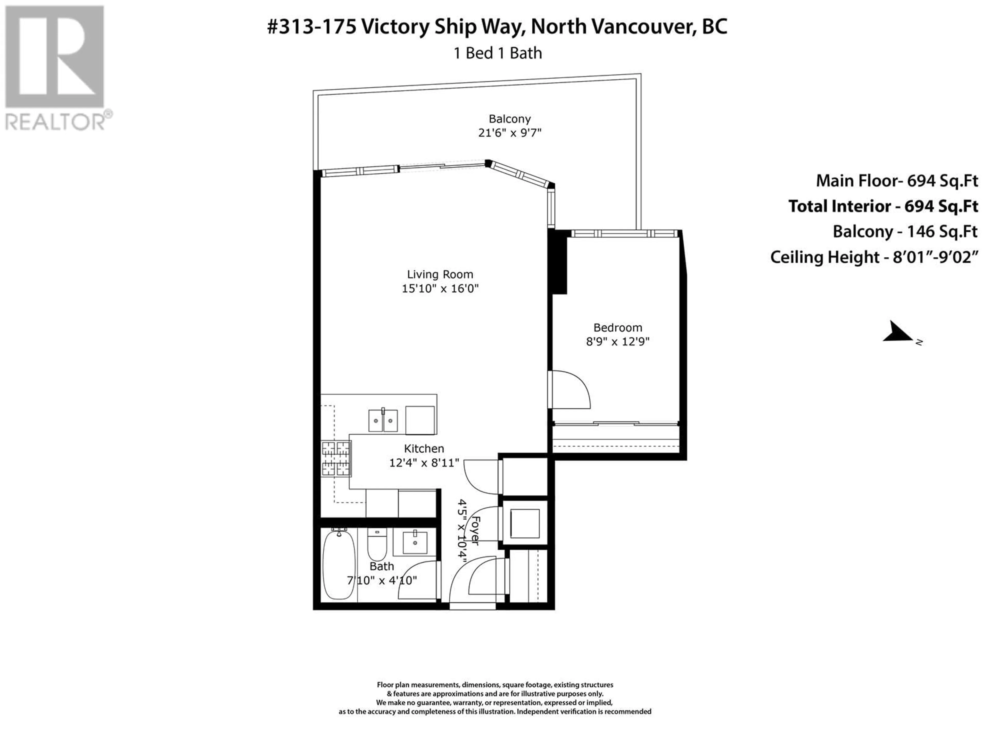 Floor plan for 313 - 175 VICTORY SHIP WAY, North Vancouver British Columbia V7L0G1