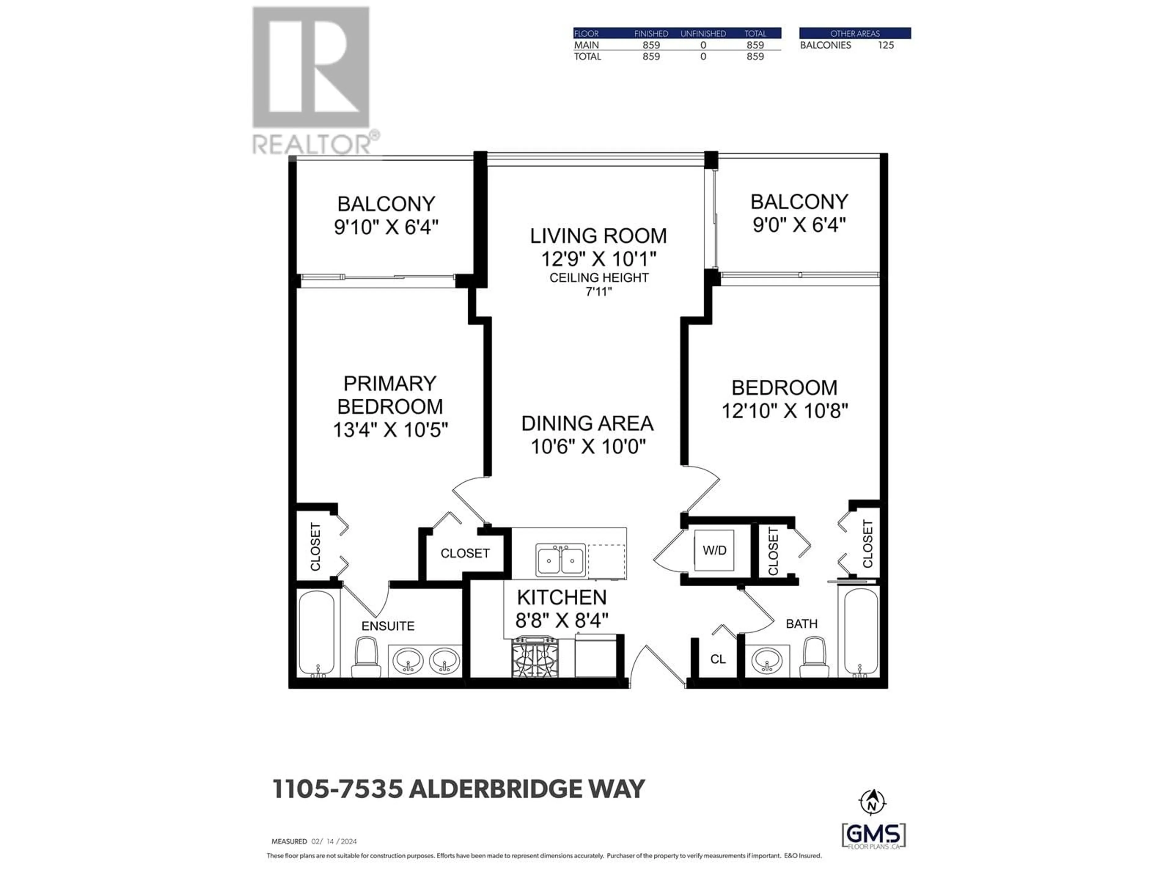 Floor plan for 1105 - 7535 ALDERBRIDGE WAY, Richmond British Columbia V6X4L2