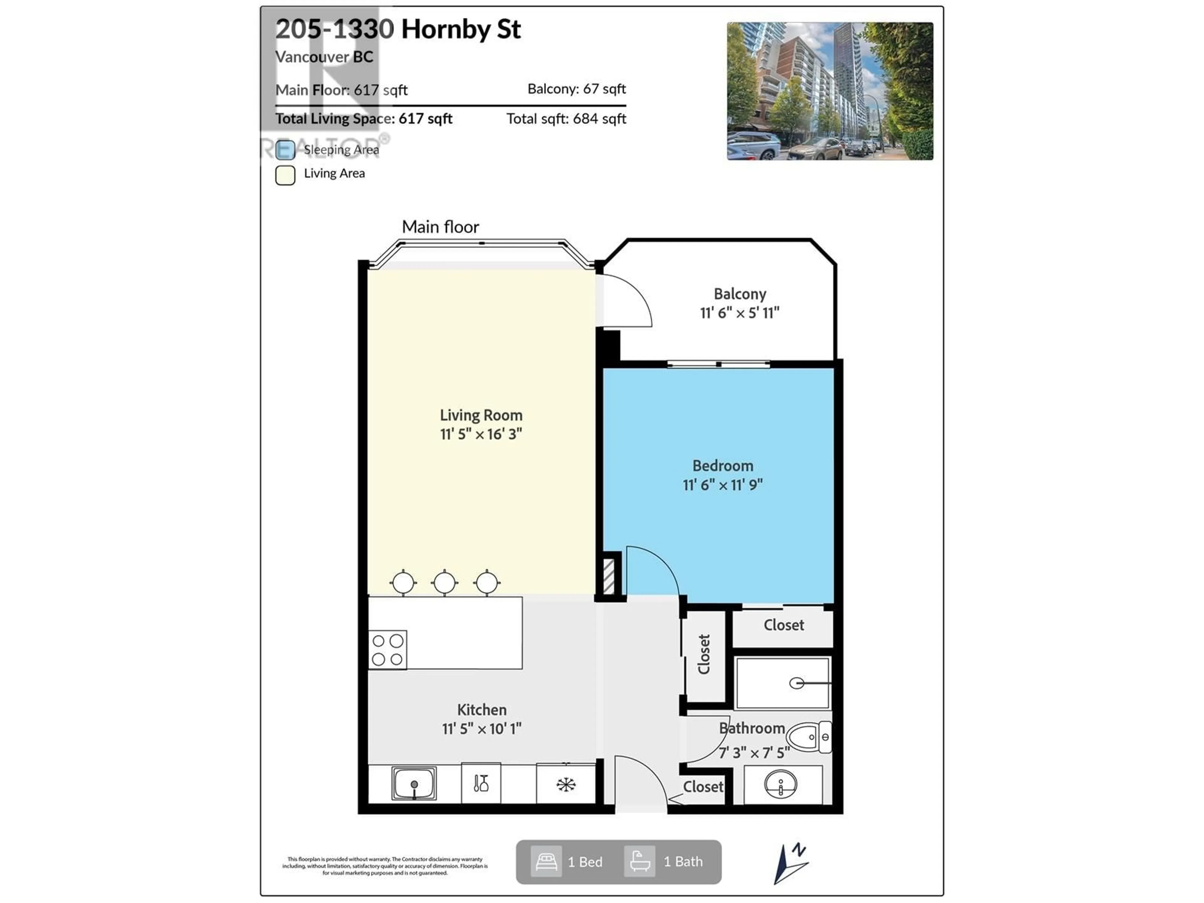 Floor plan for 205 - 1330 HORNBY STREET, Vancouver British Columbia V6Z1W5