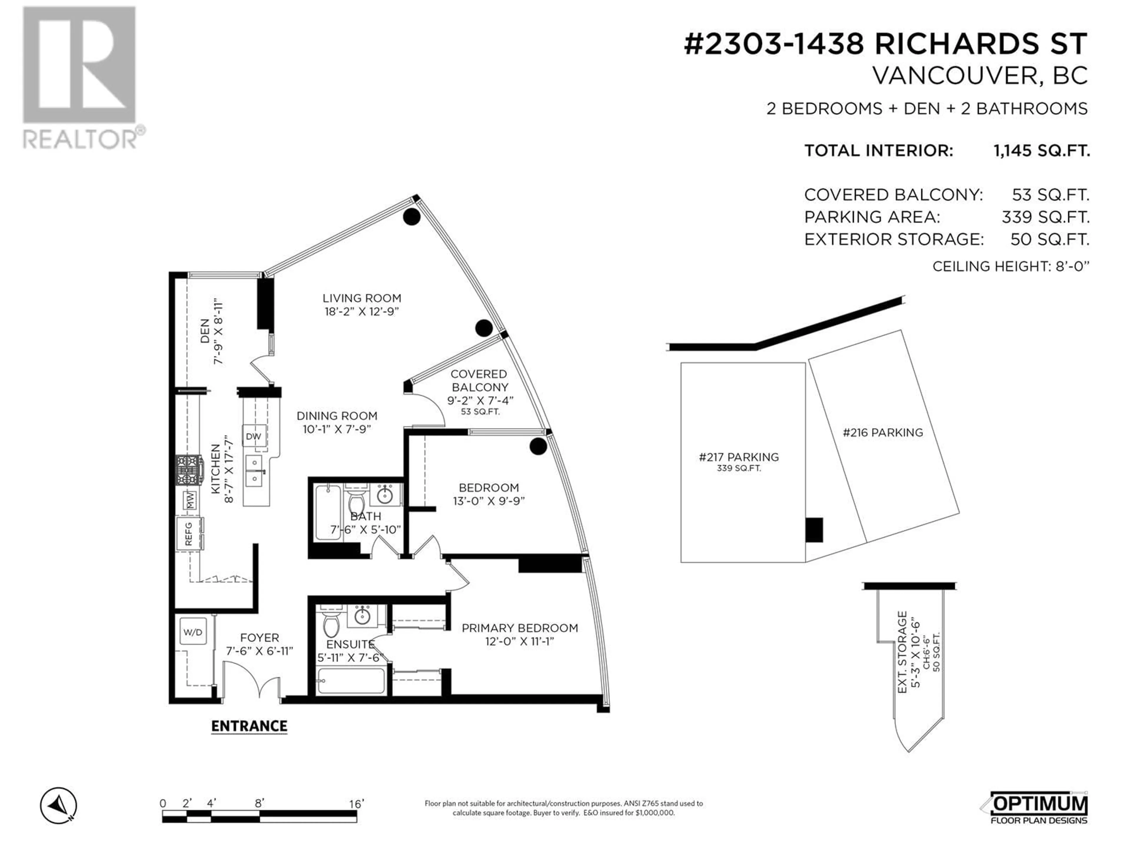 Floor plan for 2303 - 1438 RICHARDS STREET, Vancouver British Columbia V6Z3B8