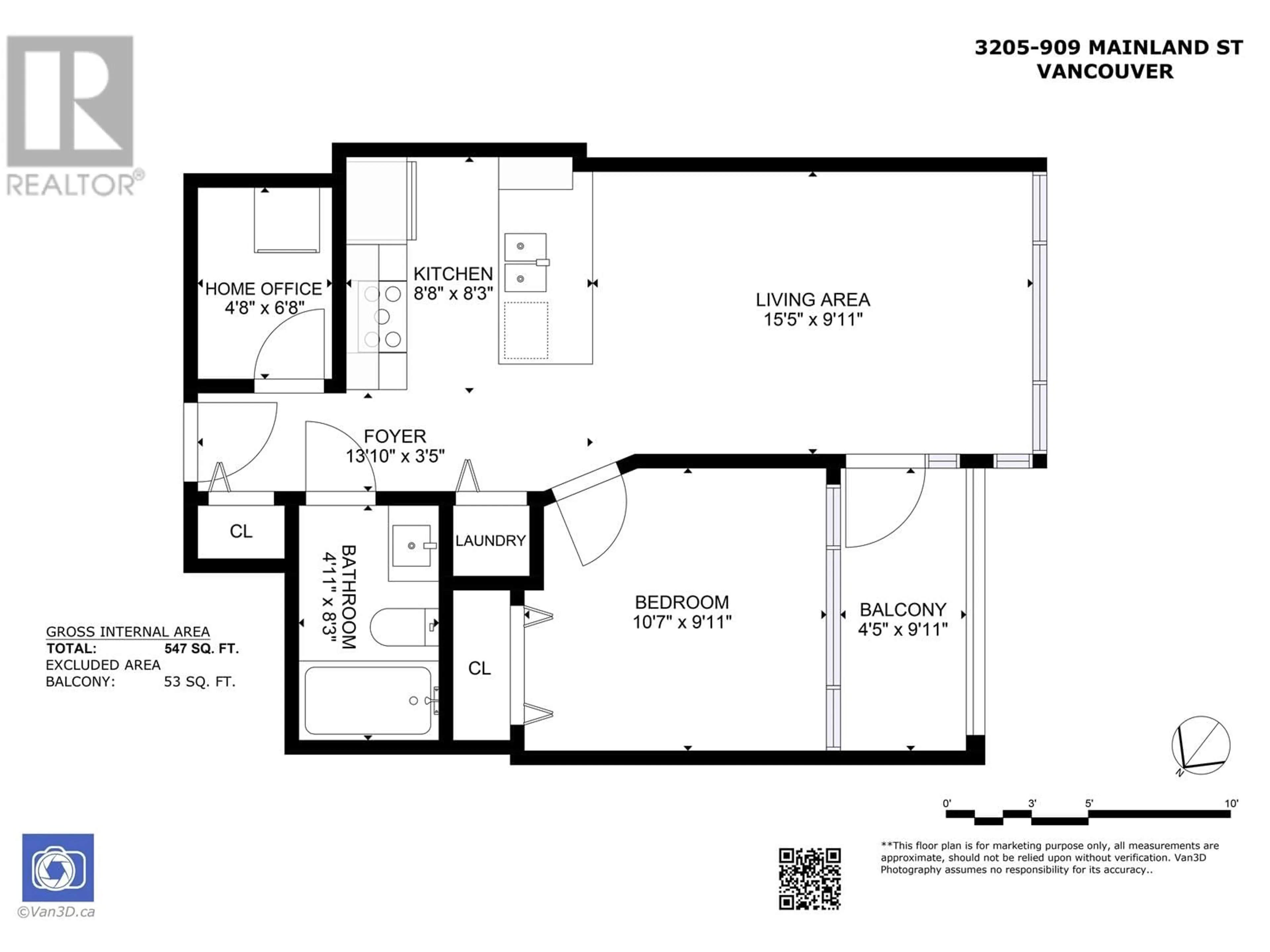 Floor plan for 3205 - 909 MAINLAND STREET, Vancouver British Columbia V6B2T3