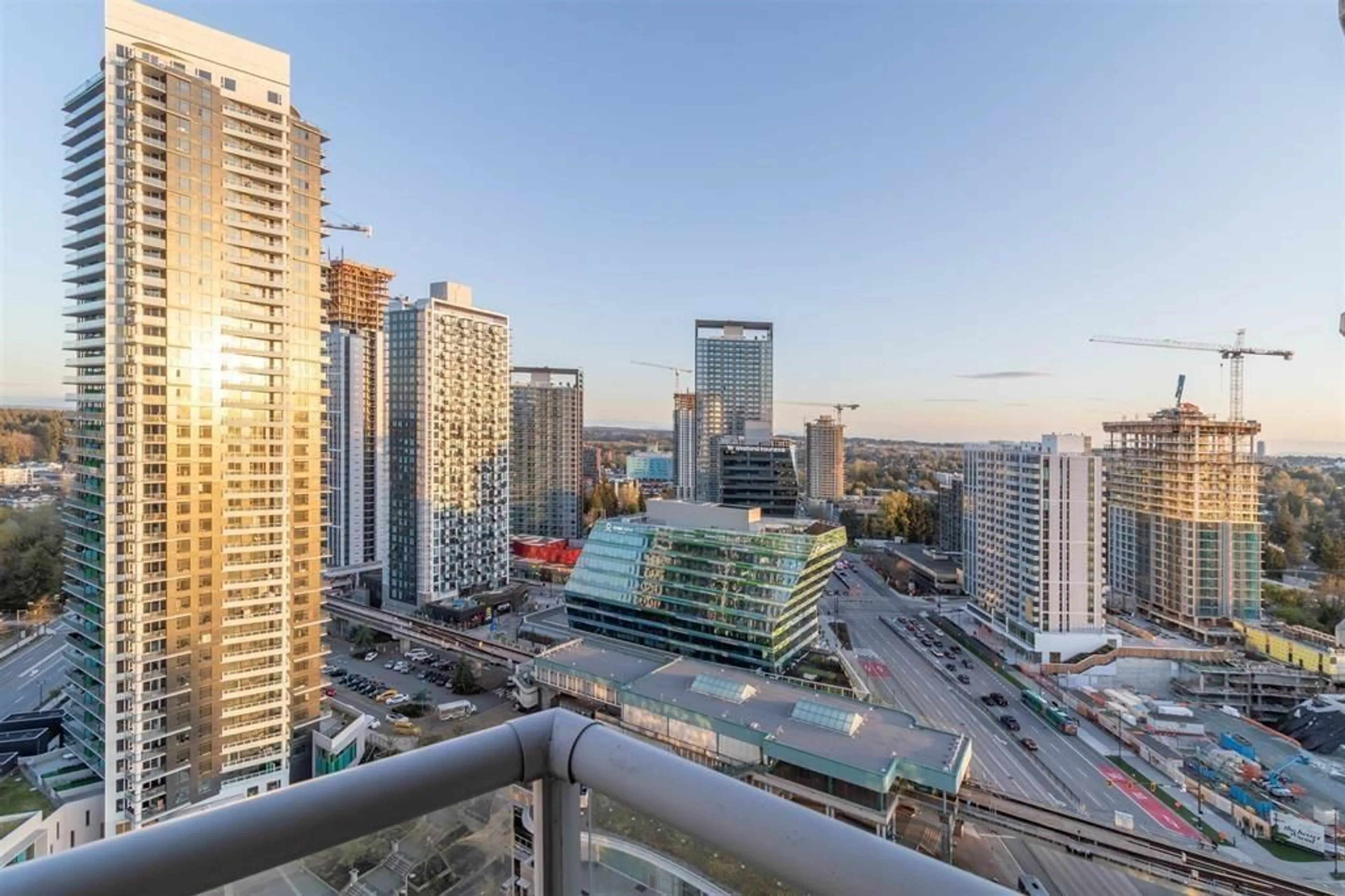 Balcony in the apartment, city buildings view from balcony for 2407 - 13618 100, Surrey British Columbia V3T0A8
