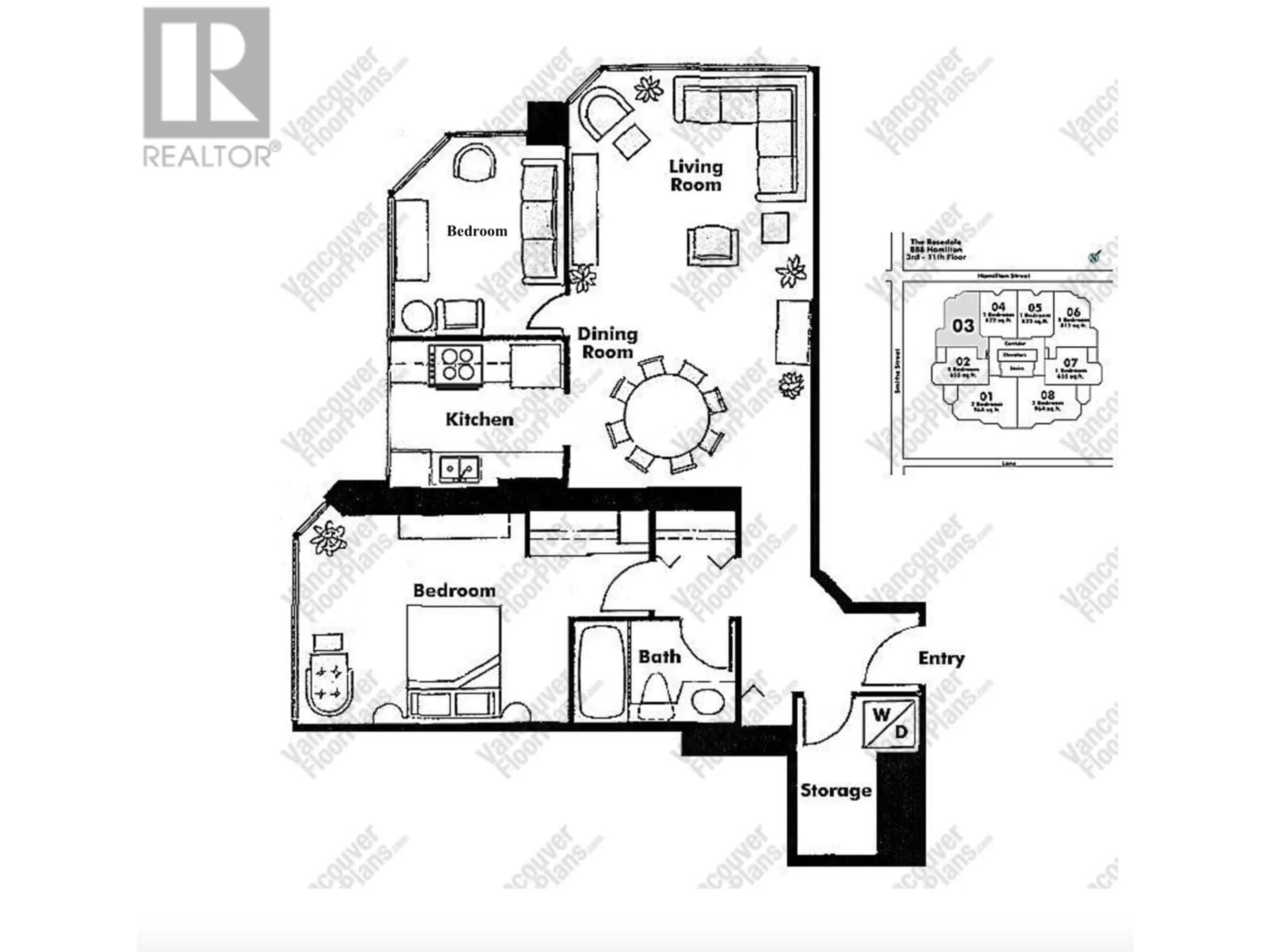 Floor plan for 703 - 888 HAMILTON STREET, Vancouver British Columbia V6B5W4