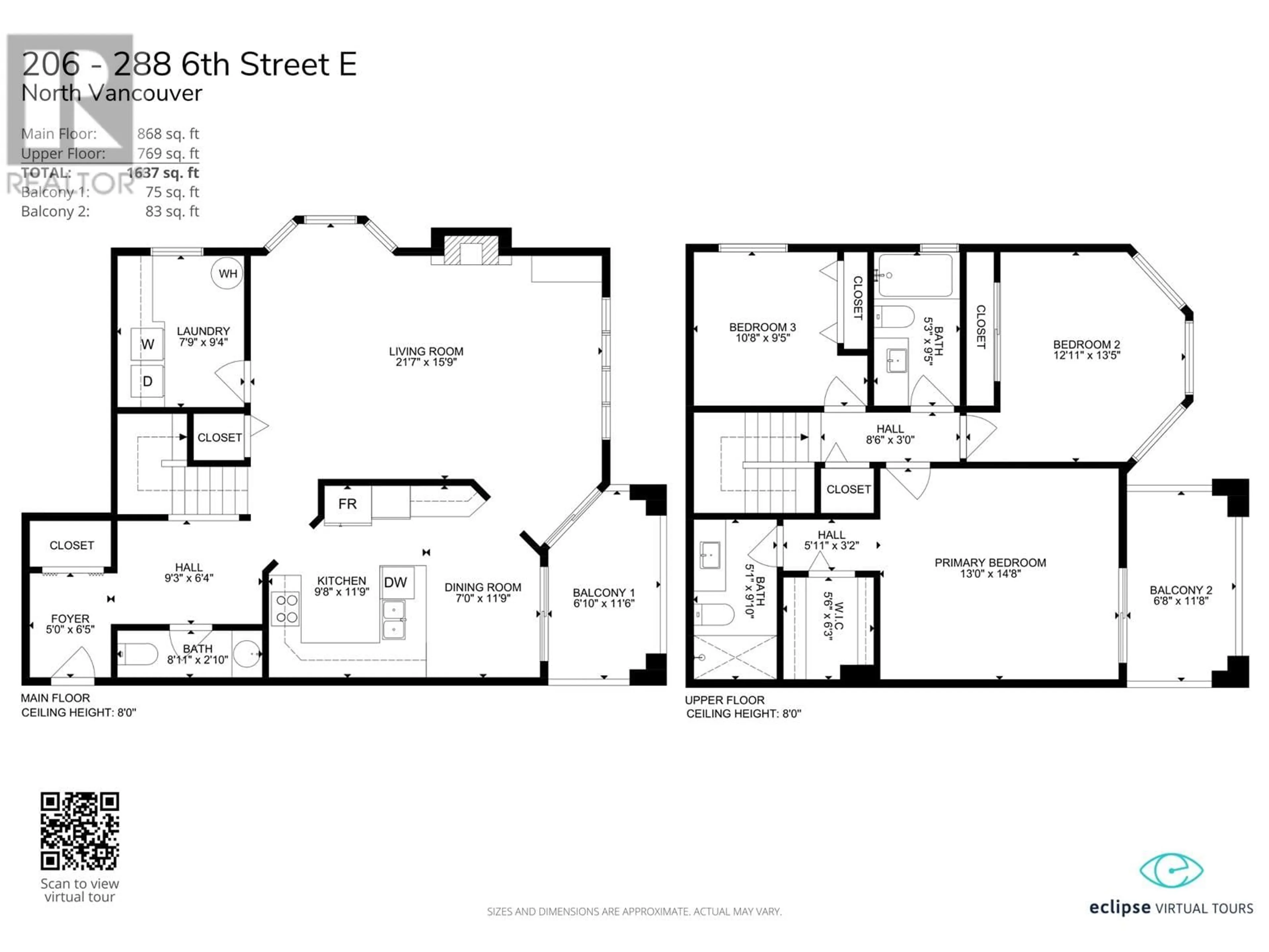 Floor plan for 206 - 288 6TH STREET, North Vancouver British Columbia V7L1P5