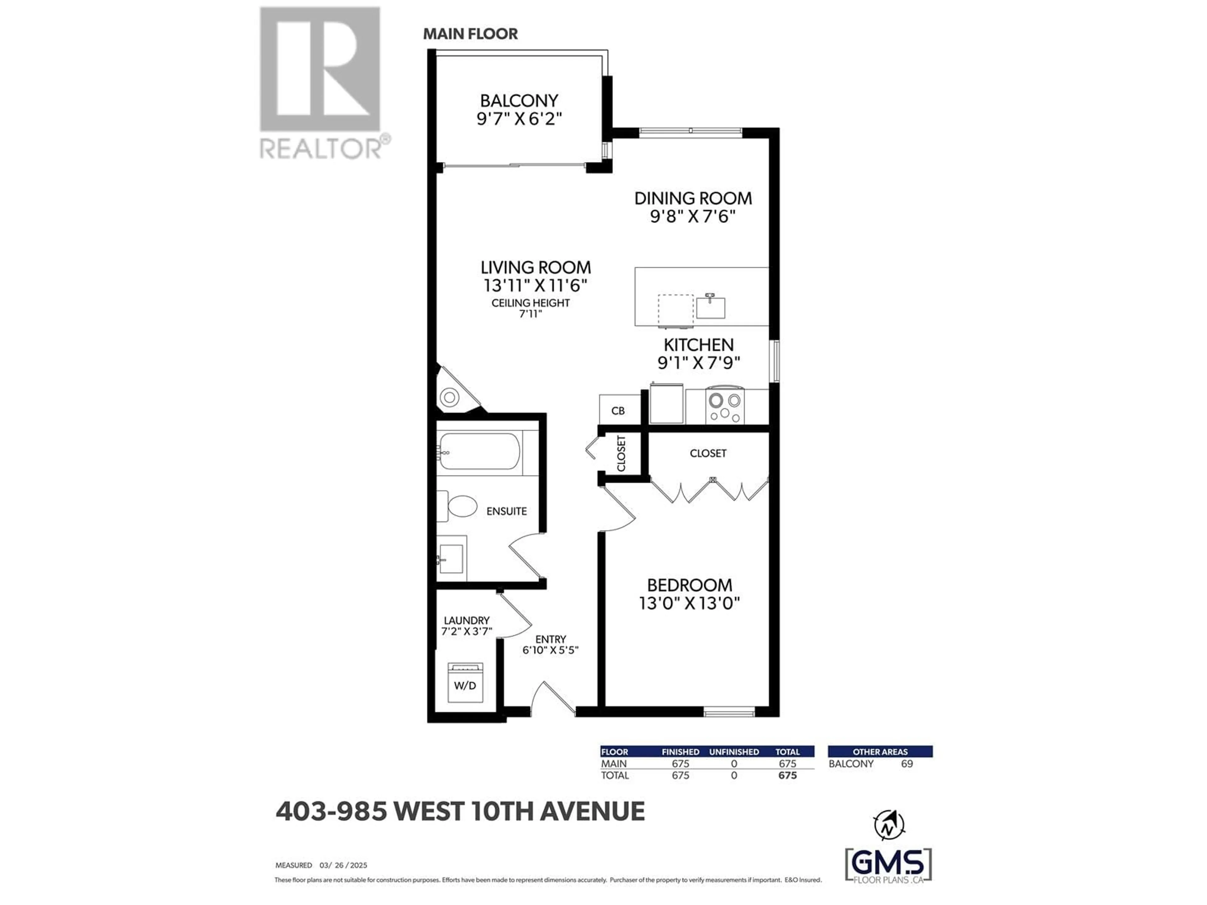 Floor plan for 403 - 985 10TH AVENUE, Vancouver British Columbia V5Z1L9