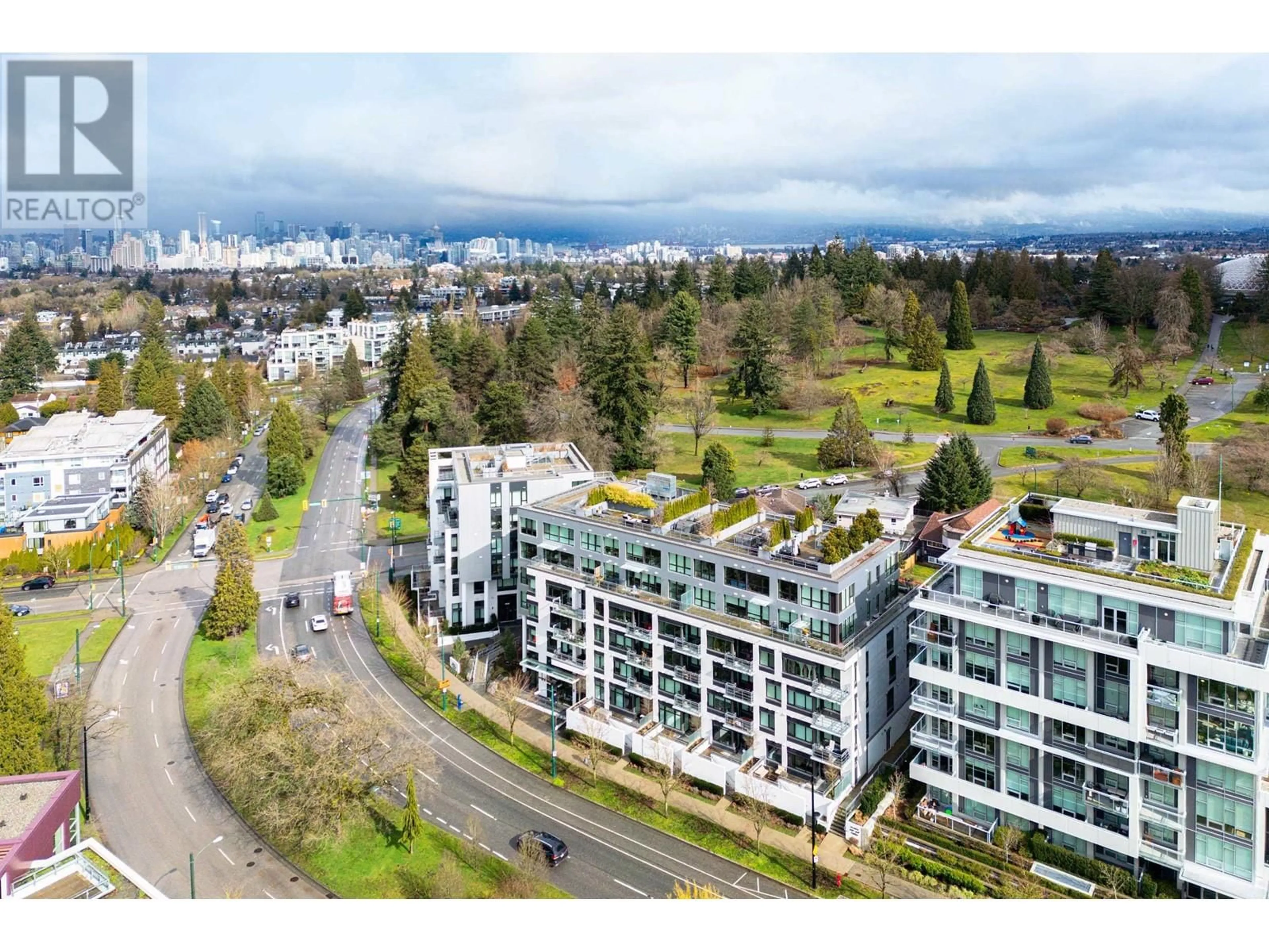 A pic from outside/outdoor area/front of a property/back of a property/a pic from drone, city buildings view from balcony for 104 4932 CAMBIE STREET, Vancouver British Columbia V5Z0K1