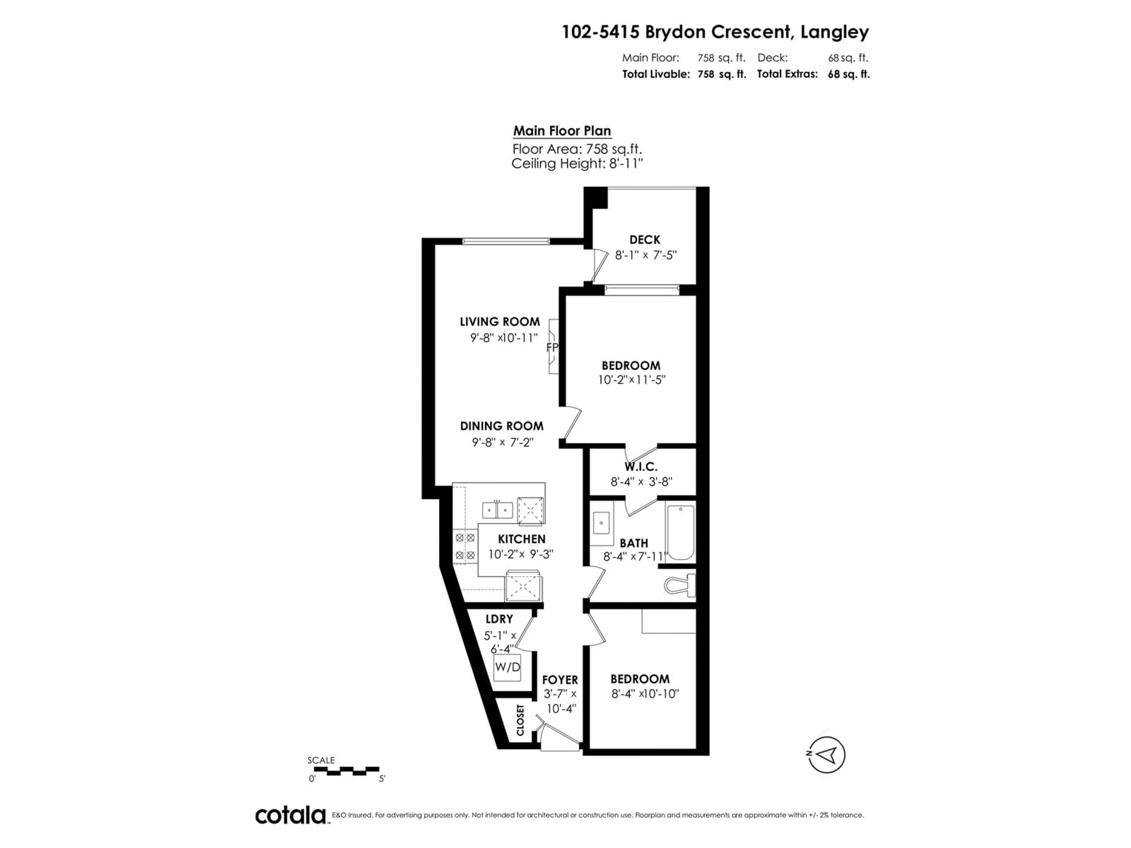Floor plan for 102 - 5415 BRYDON, Langley British Columbia V3A0N4