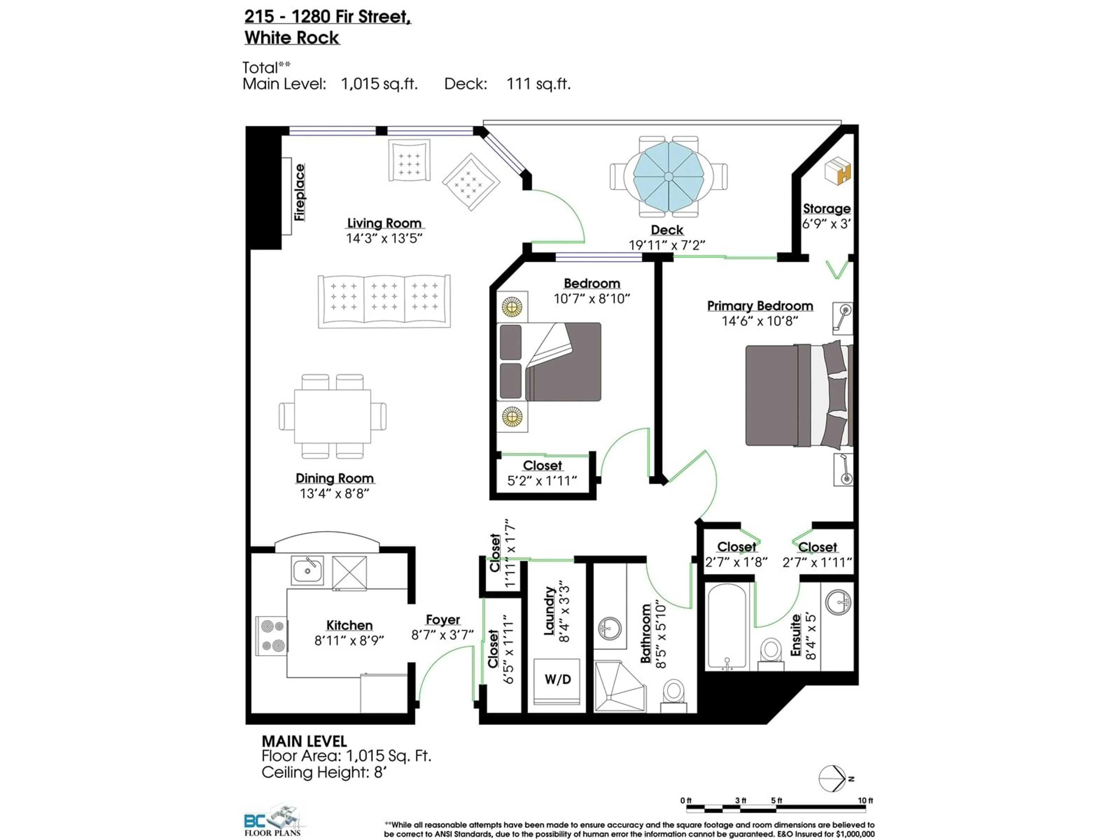 Floor plan for 215 - 1280 FIR, White Rock British Columbia V4B4B1