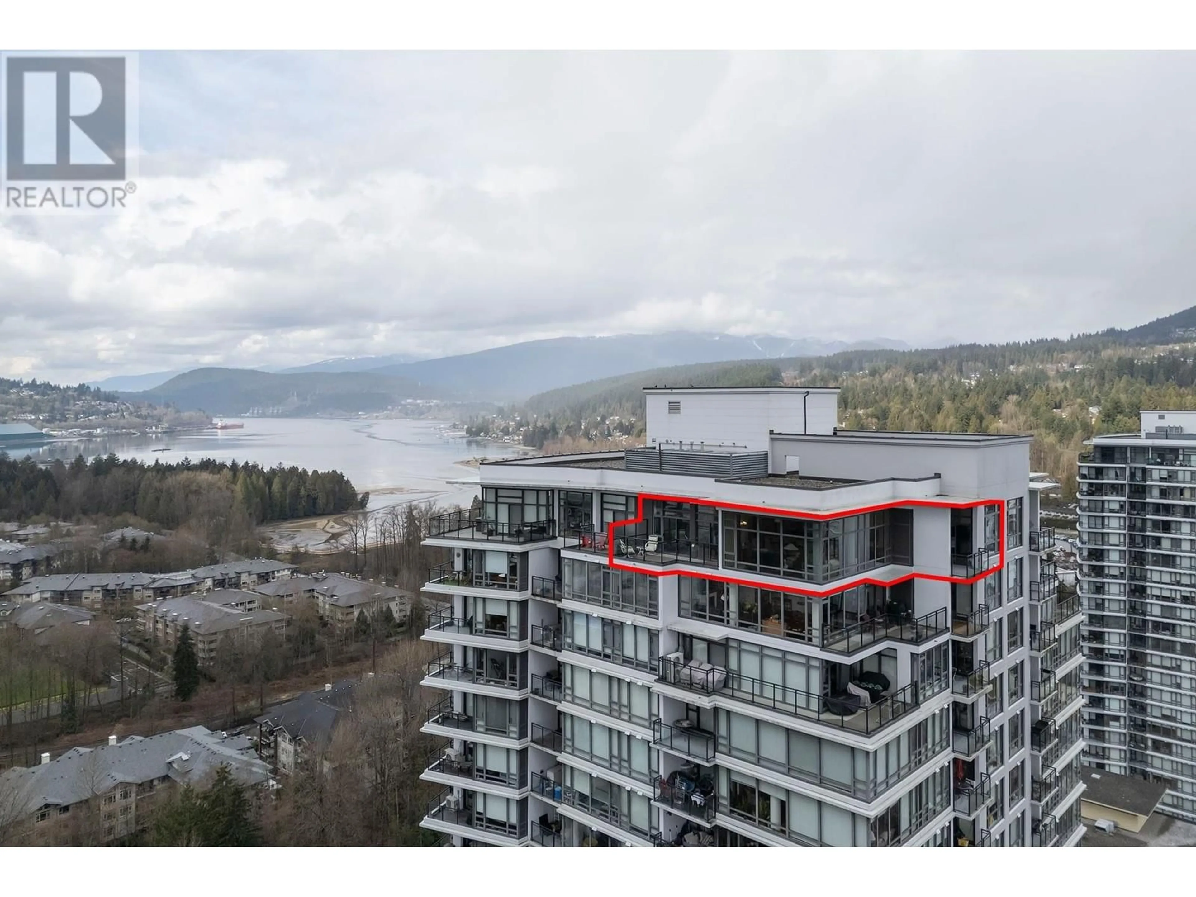 A pic from outside/outdoor area/front of a property/back of a property/a pic from drone, water/lake/river/ocean view for 2701 - 400 CAPILANO ROAD, Port Moody British Columbia V3E0E1