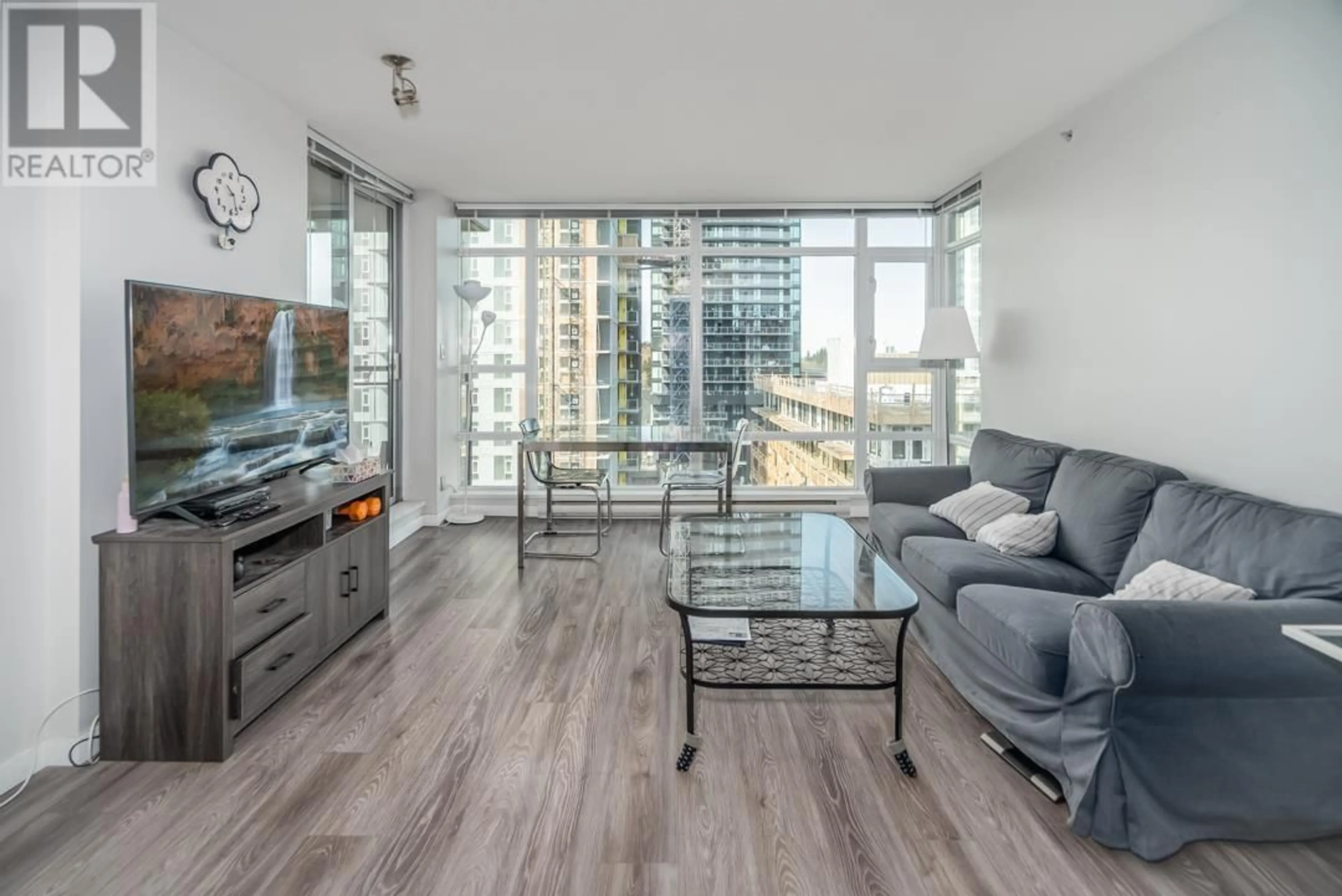 Living room with furniture, wood/laminate floor for 804 - 555 DELESTRE AVENUE, Coquitlam British Columbia V3K0A9