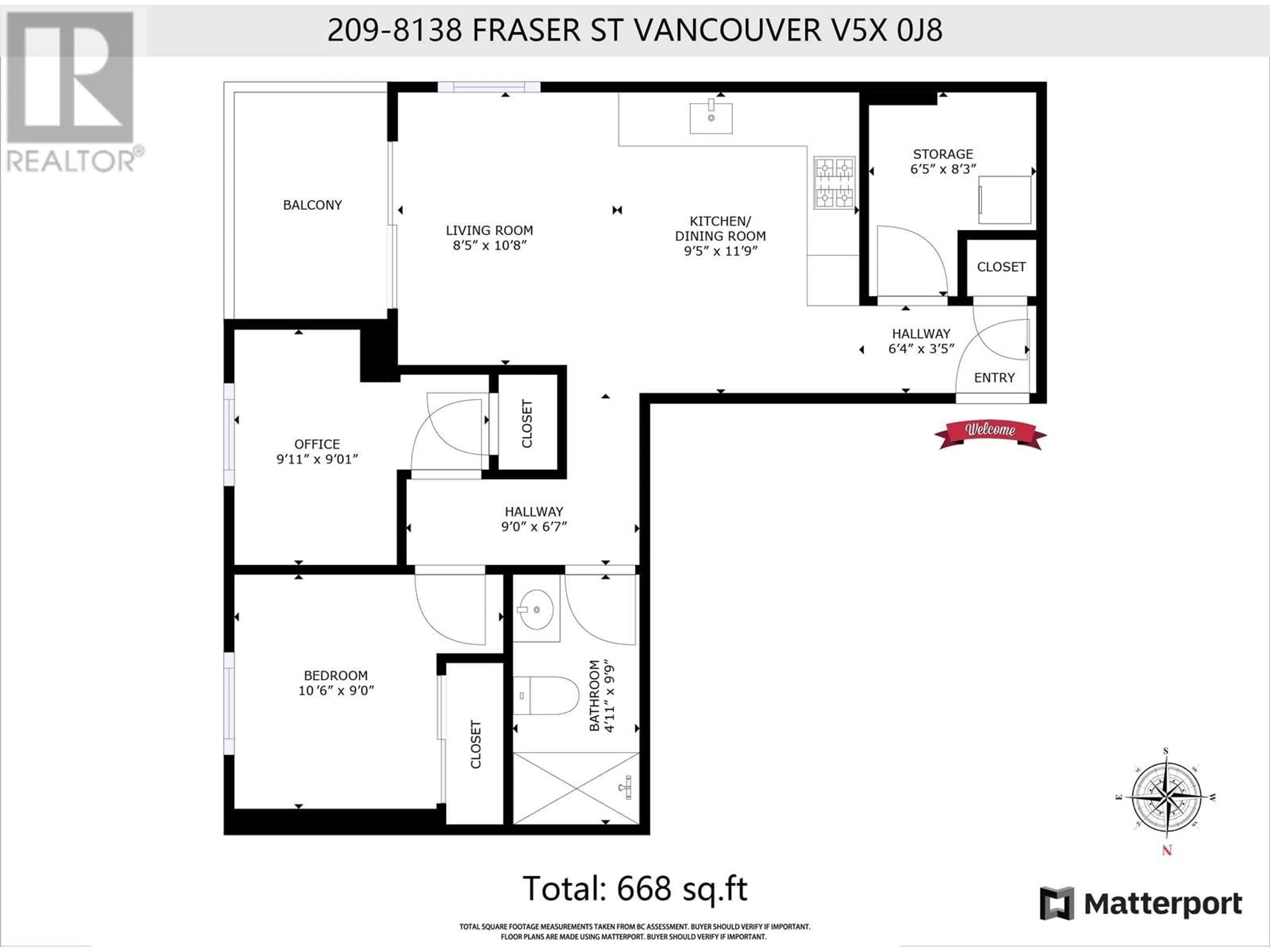 Floor plan for 209 - 8138 FRASER STREET, Vancouver British Columbia V5X0J8