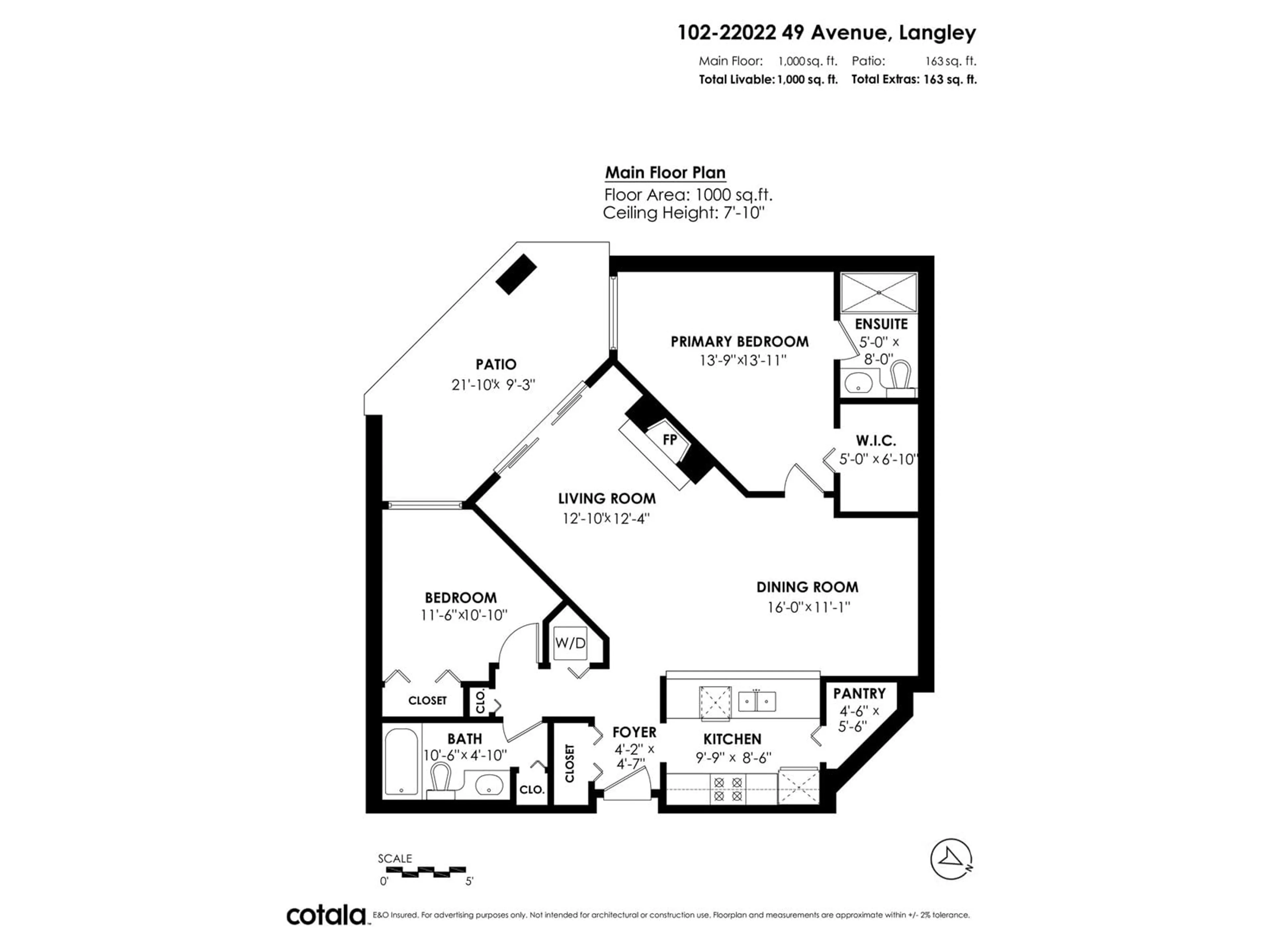 Floor plan for 102 - 22022 49, Langley British Columbia V3A3R9