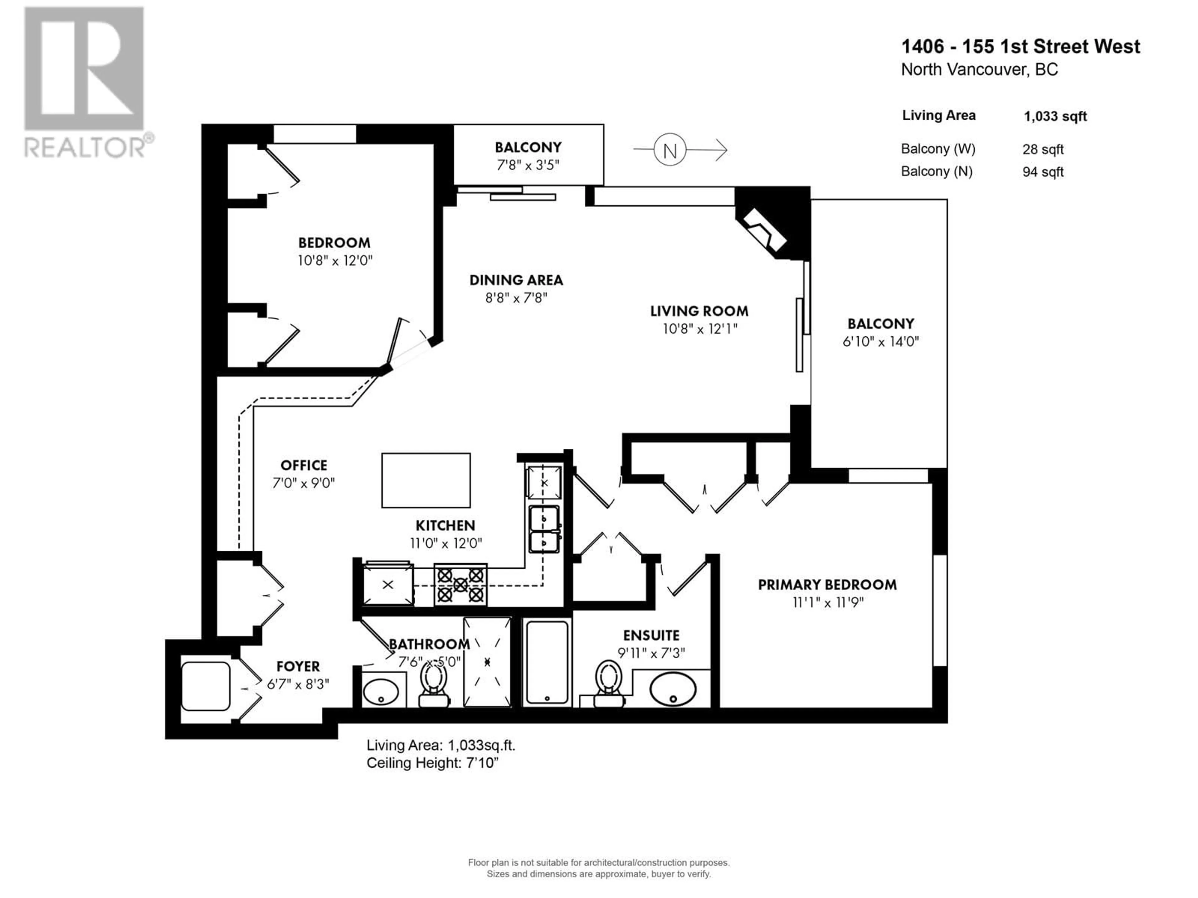 Floor plan for 1406 - 155 1ST STREET, North Vancouver British Columbia V7M3N8