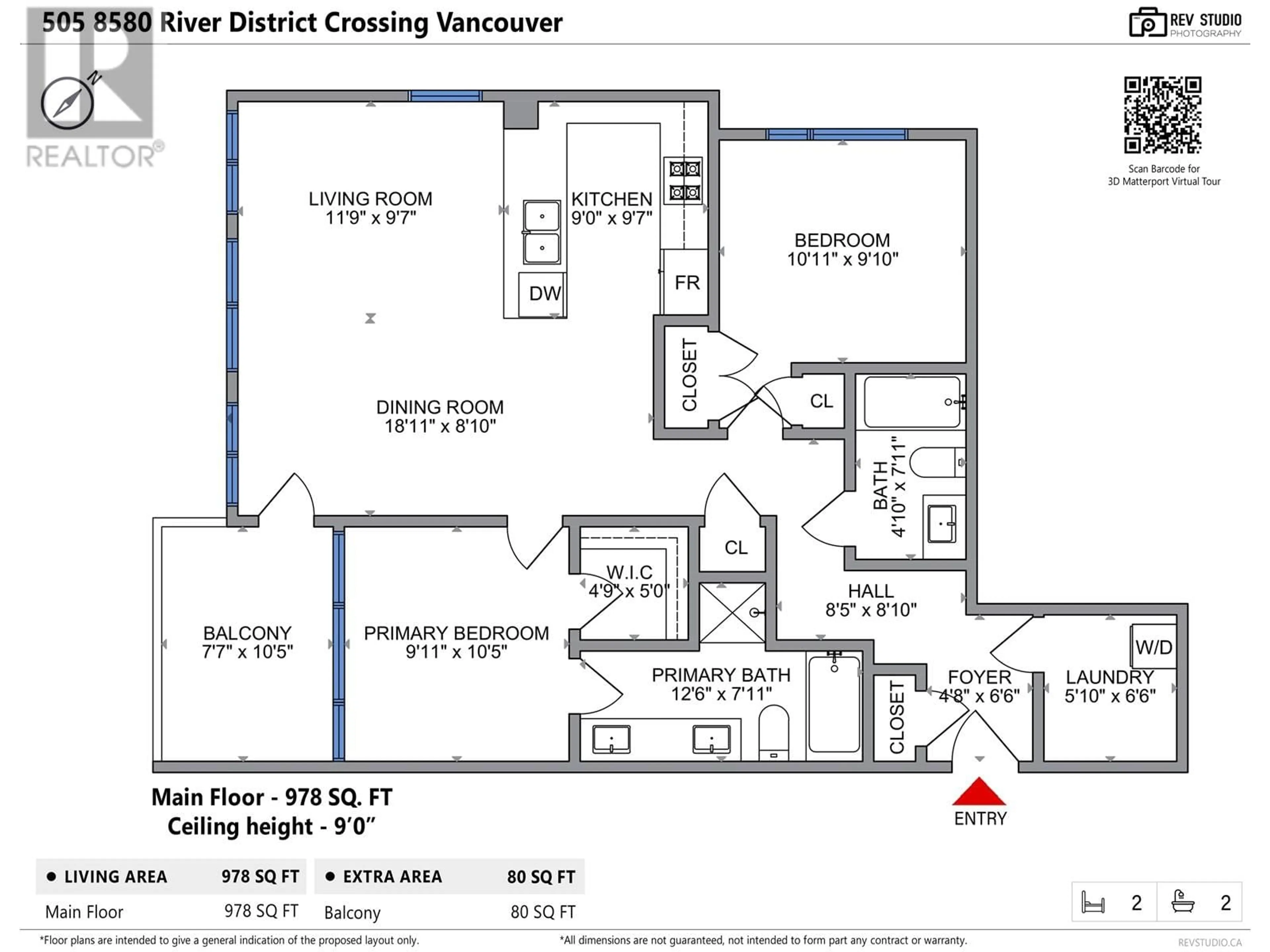 Floor plan for 505 - 8580 RIVER DISTRICT CROSSING, Vancouver British Columbia V5S0B9