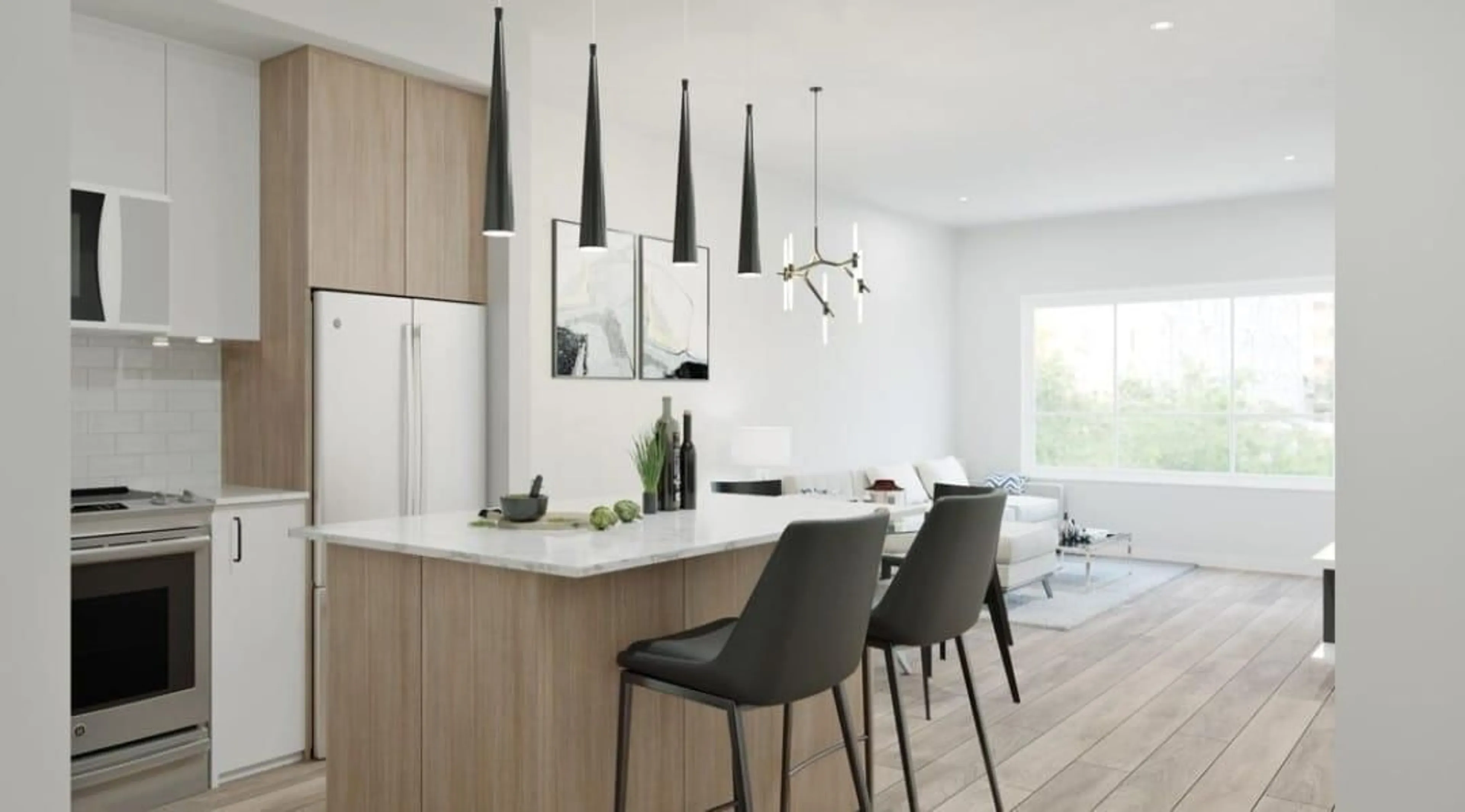 Open concept kitchen, wood/laminate floor for 203 - 10786 140, Surrey British Columbia V3T4N8