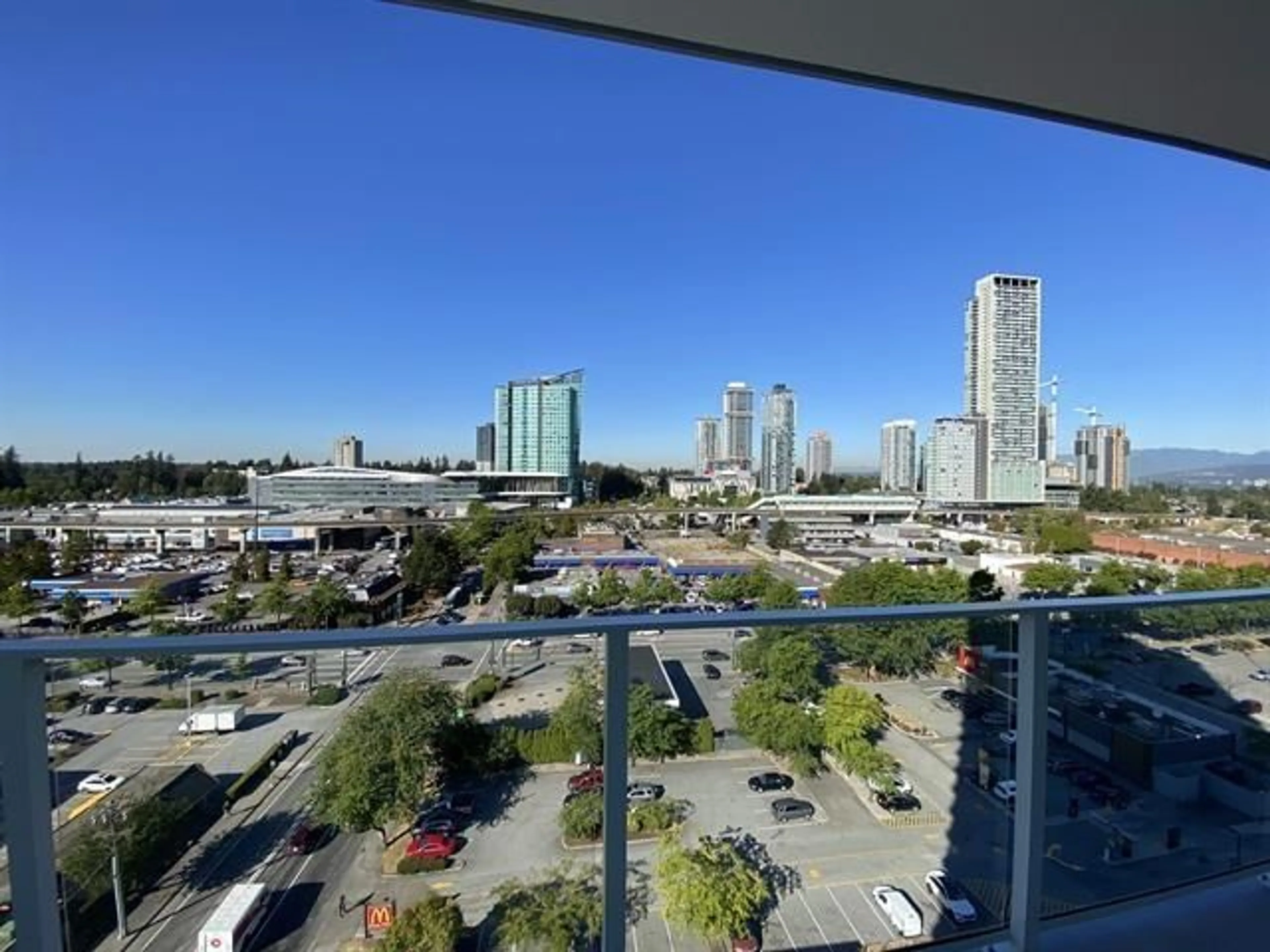 Balcony in the apartment, city buildings view from balcony for 1708 - 13685 102, Surrey British Columbia V3T1N7