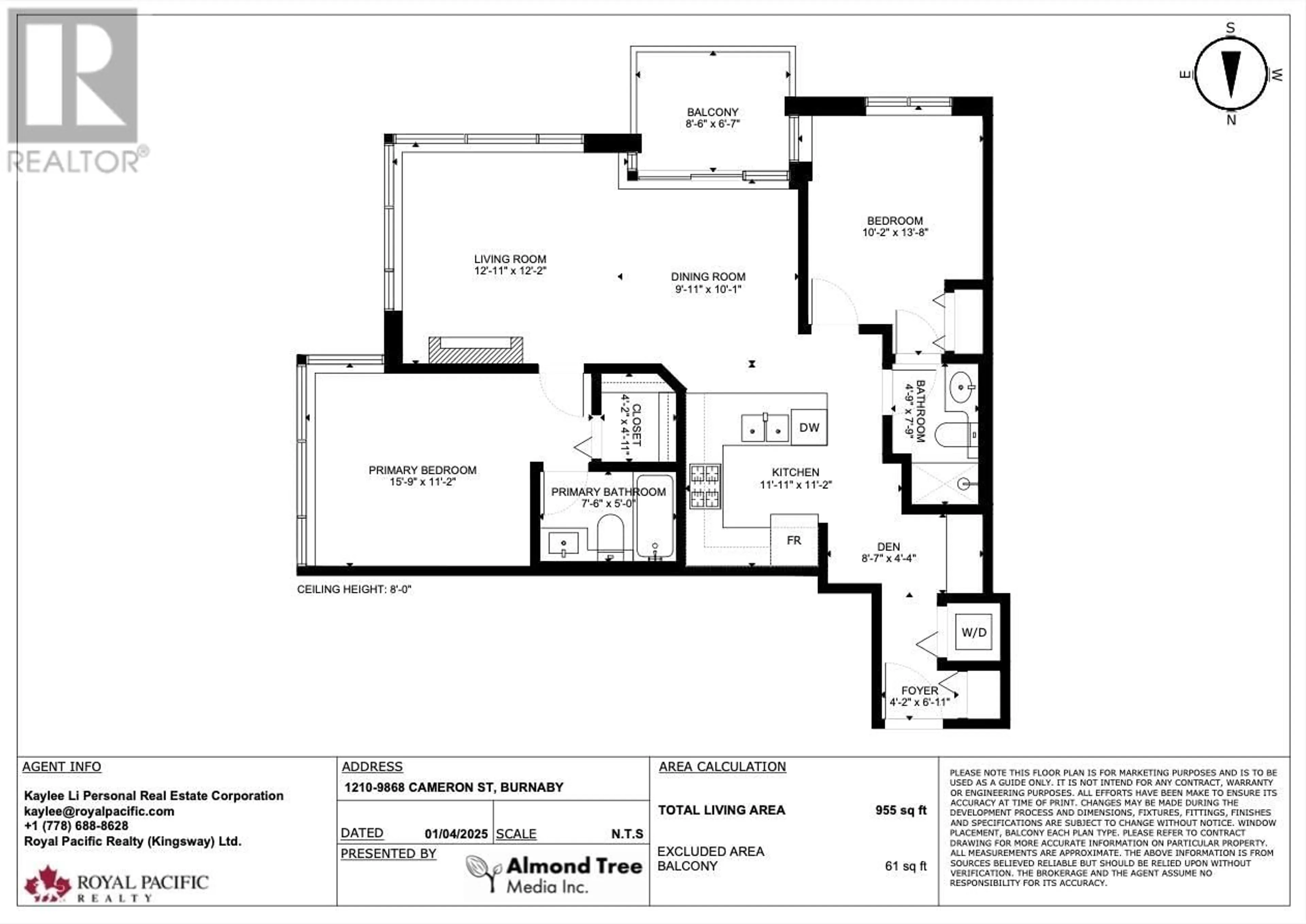 Floor plan for 1210 - 9868 CAMERON STREET, Burnaby British Columbia V3J0A5