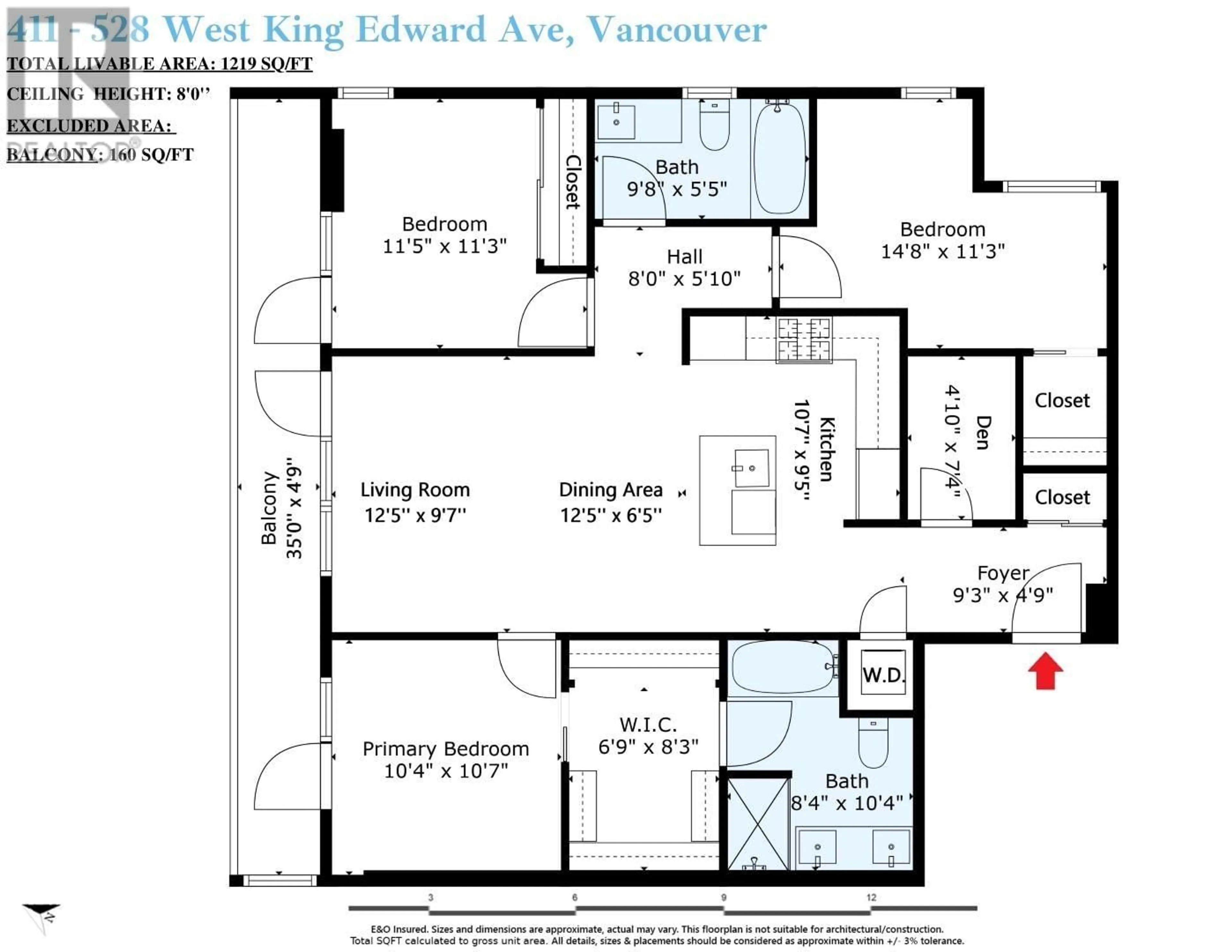 Floor plan for 411 - 528 KING EDWARD AVENUE, Vancouver British Columbia V5Z2C3