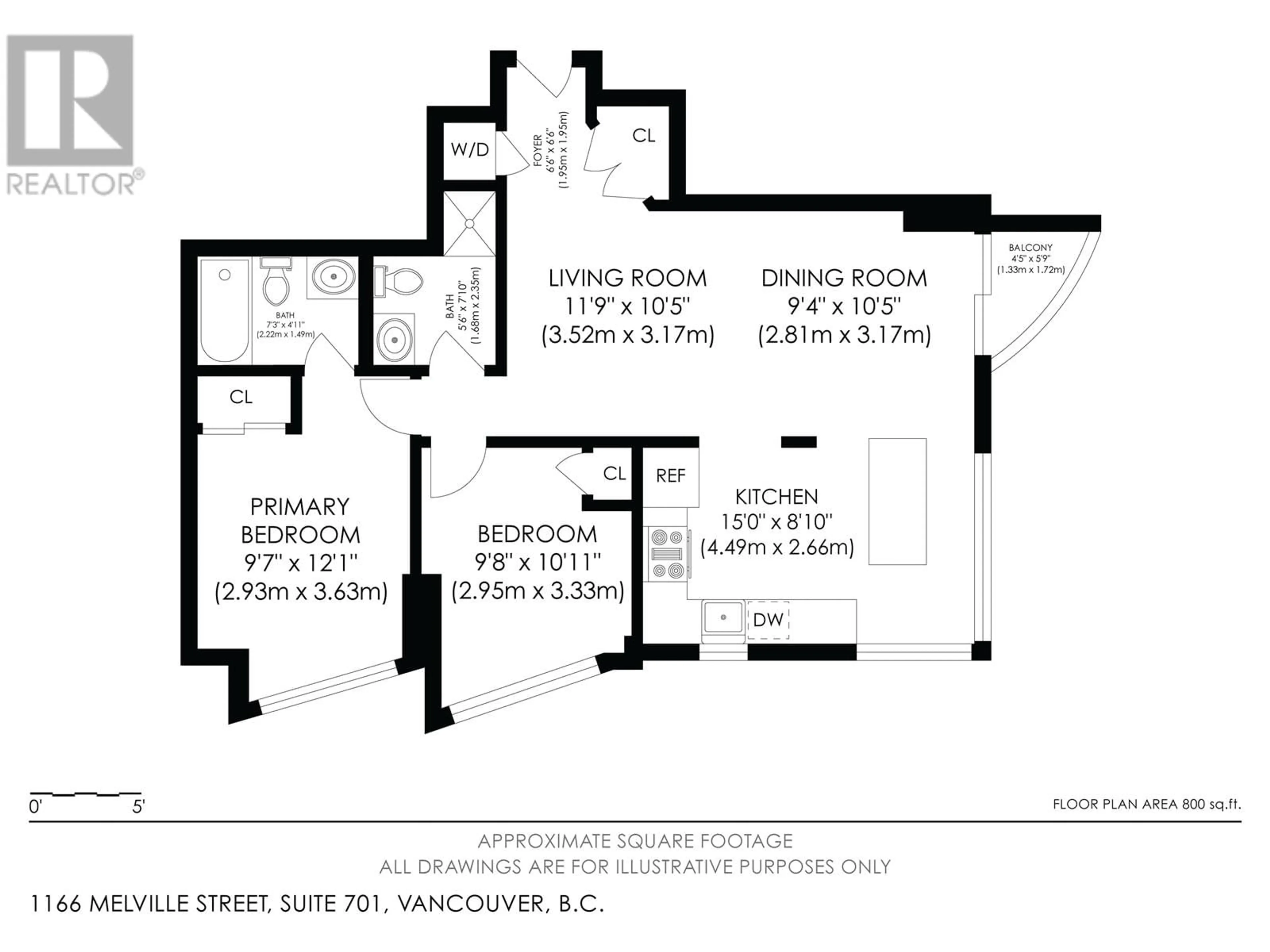 Floor plan for 701 - 1166 MELVILLE STREET, Vancouver British Columbia V6E4P5