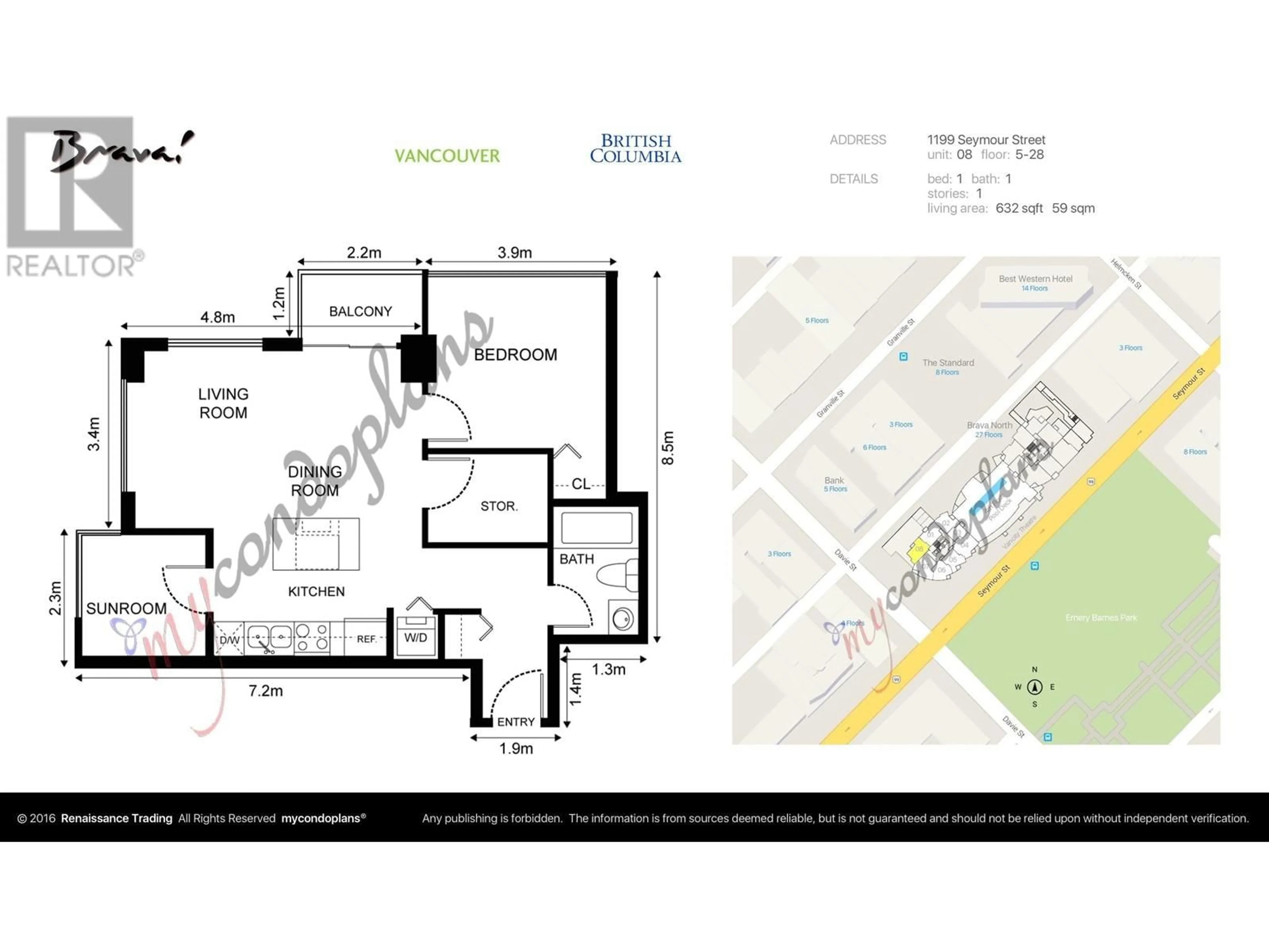 Floor plan for 608 - 1199 SEYMOUR STREET, Vancouver British Columbia V6B1K3