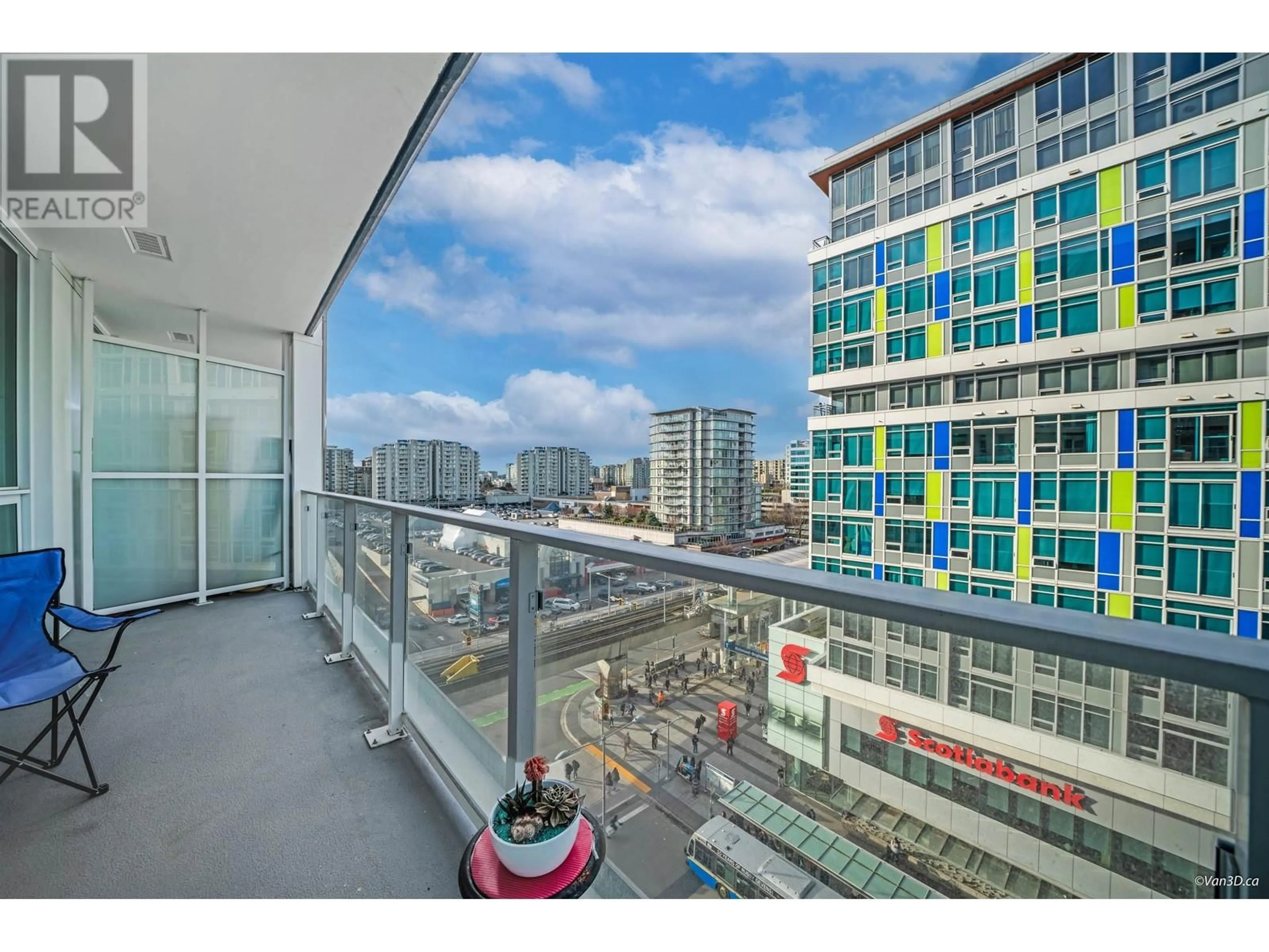 Balcony in the apartment, city buildings view from balcony for 901 - 6320 NO.3 ROAD, Richmond British Columbia V6Y0L5