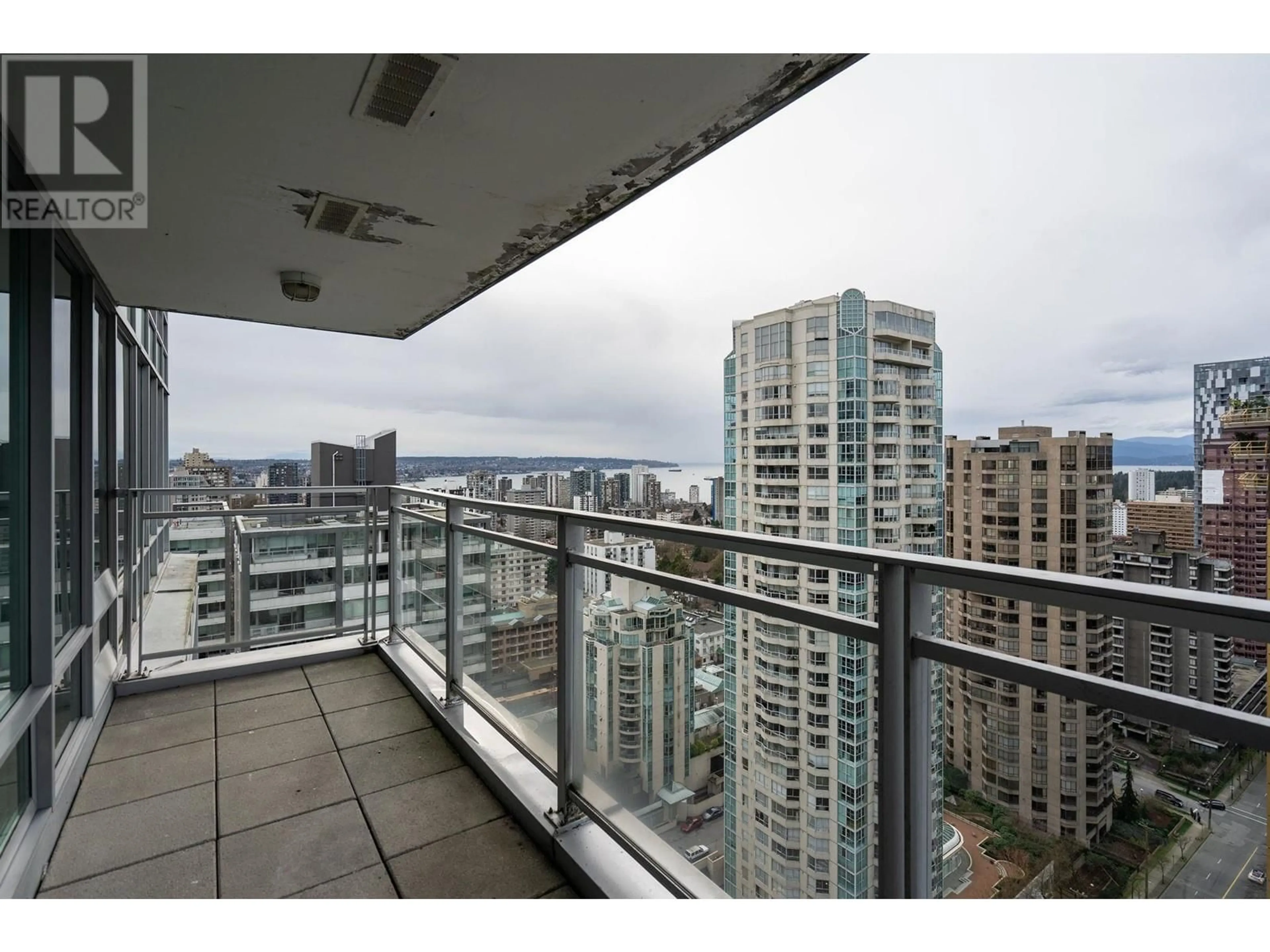 Balcony in the apartment, city buildings view from balcony for 2806 - 1288 GEORGIA STREET, Vancouver British Columbia V6E4R3