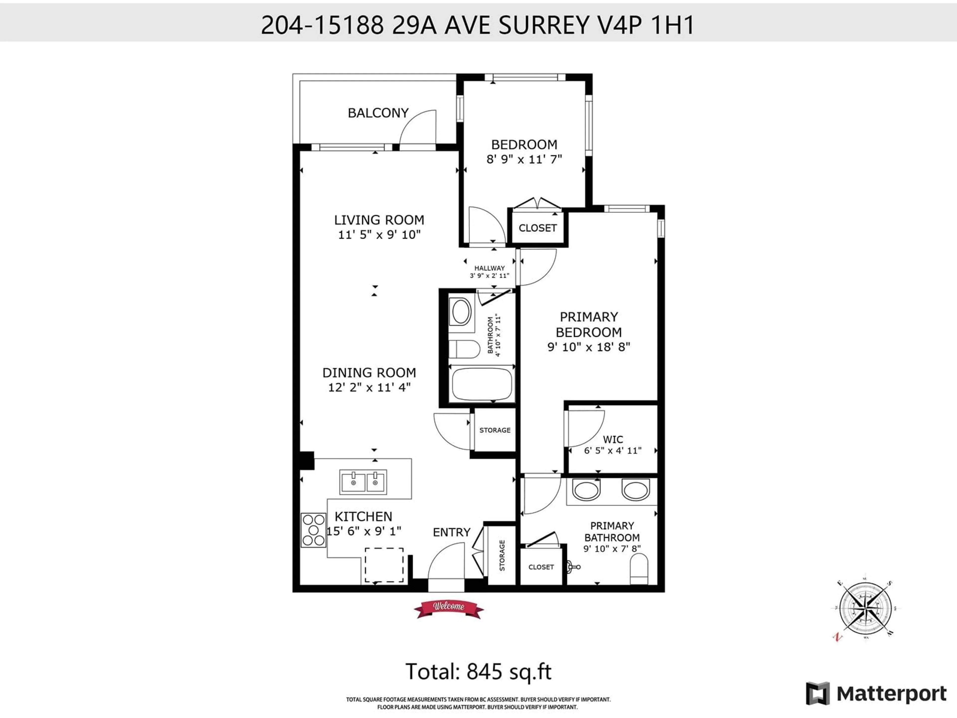Floor plan for 204 - 15188 29A, Surrey British Columbia V4P1H1