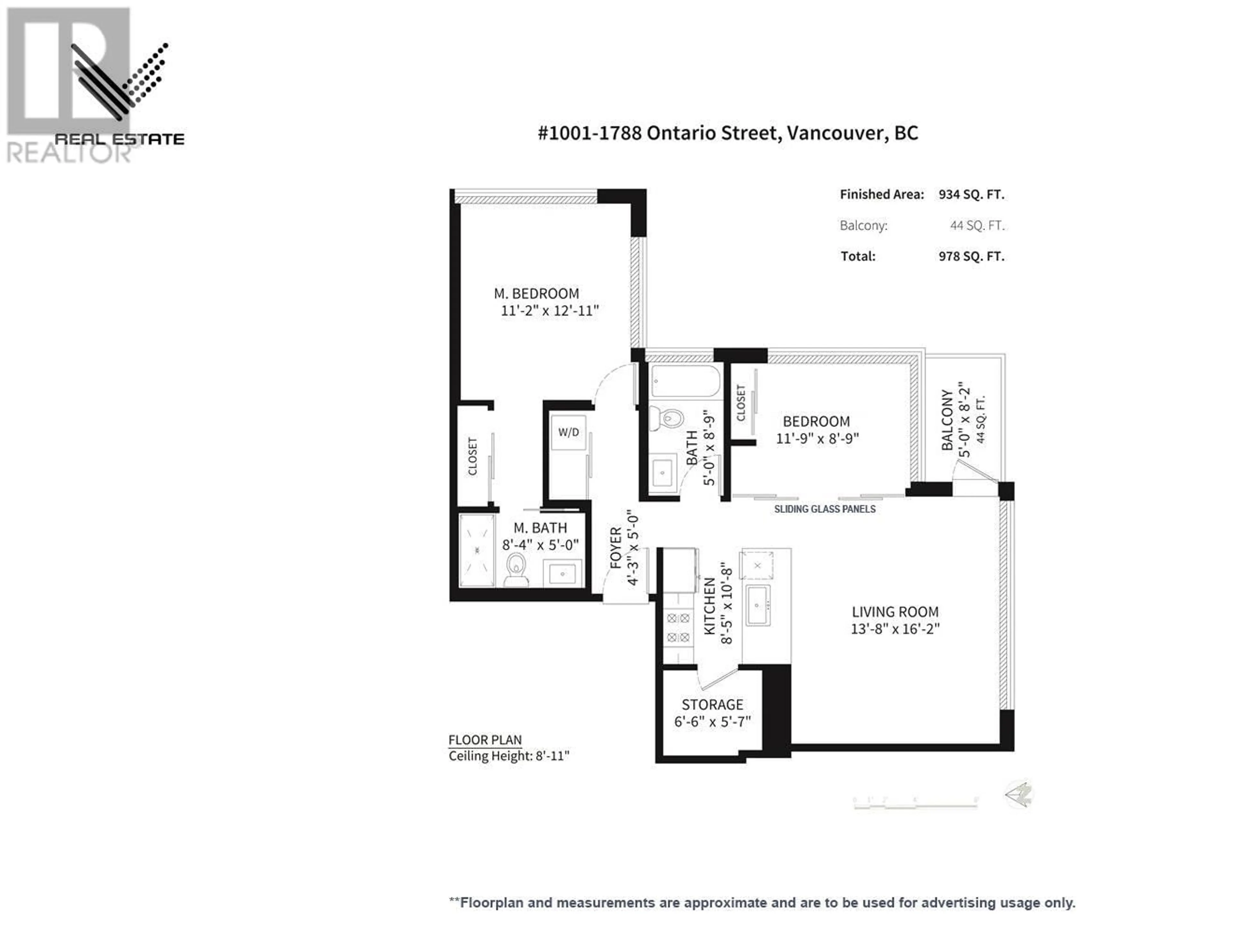 Floor plan for 1001 - 1788 ONTARIO STREET, Vancouver British Columbia V5T0G3