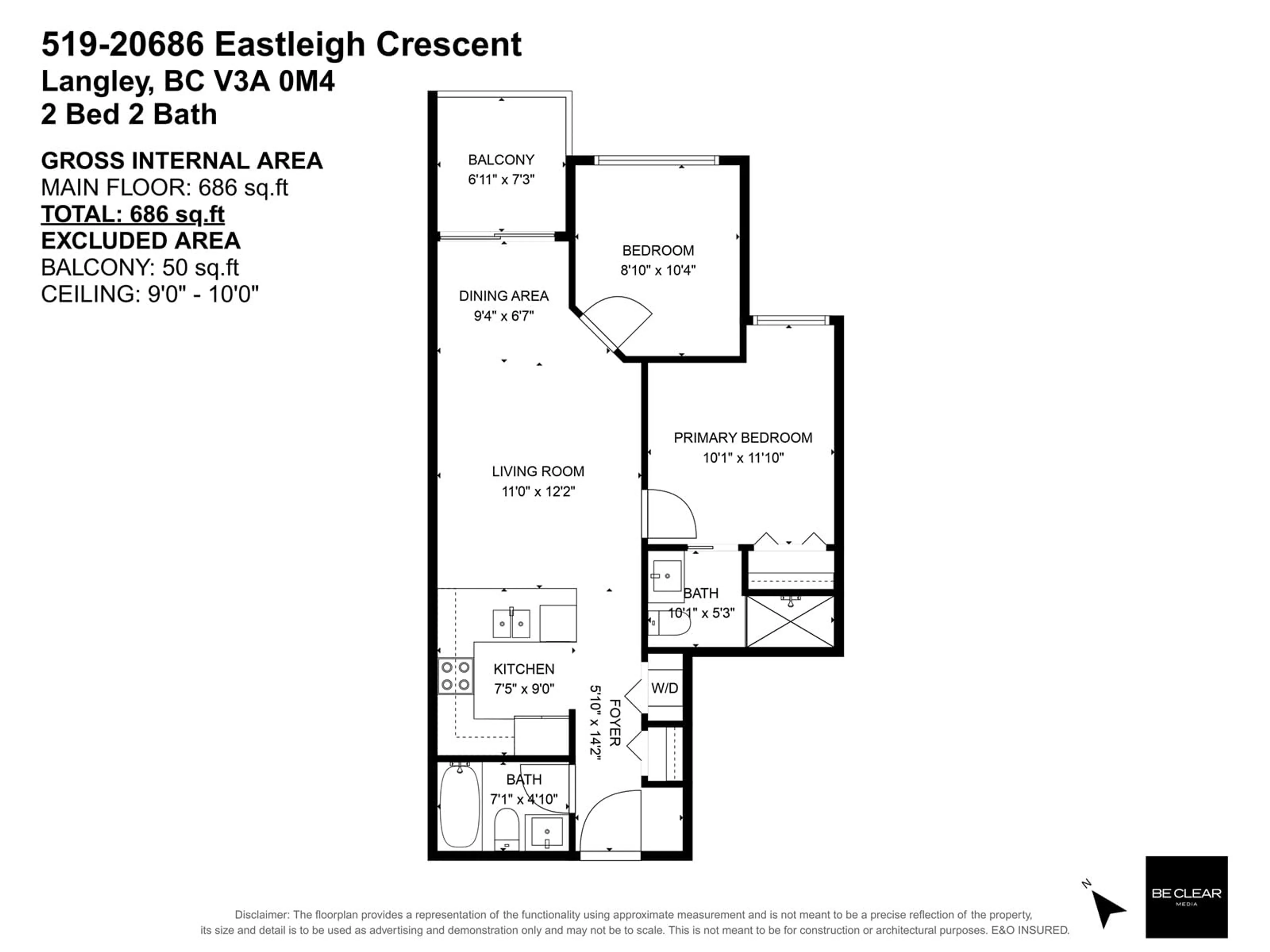 Floor plan for 519 - 20686 EASTLEIGH, Langley British Columbia V3A0M4