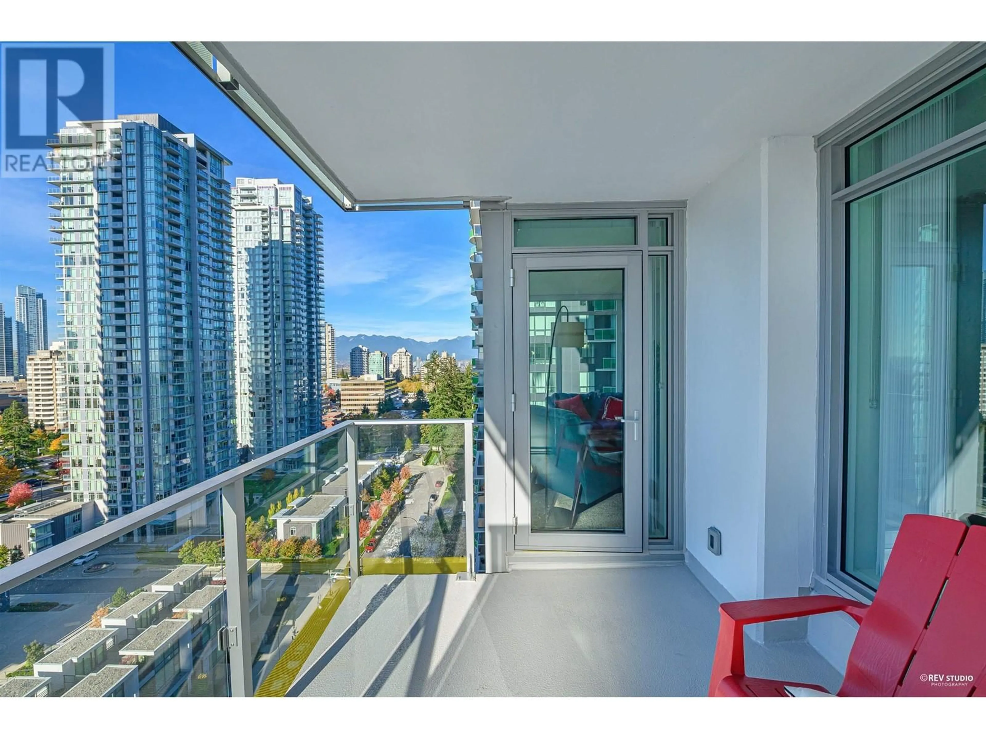 Balcony in the apartment, city buildings view from balcony for 1503 - 6700 DUNBLANE AVENUE, Burnaby British Columbia V5H0J3