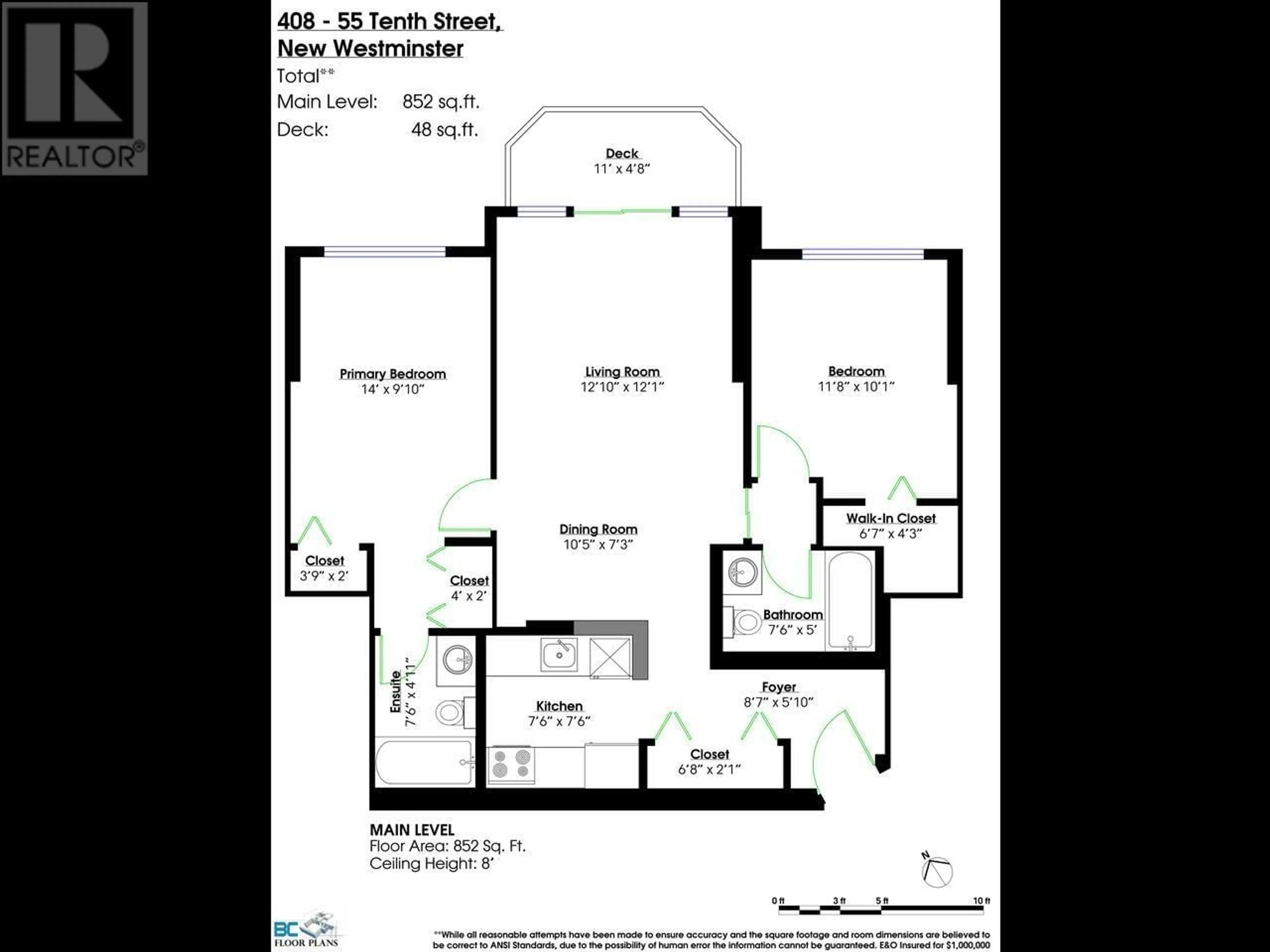 Floor plan for 408 55 TENTH STREET, New Westminster British Columbia V3M6R5