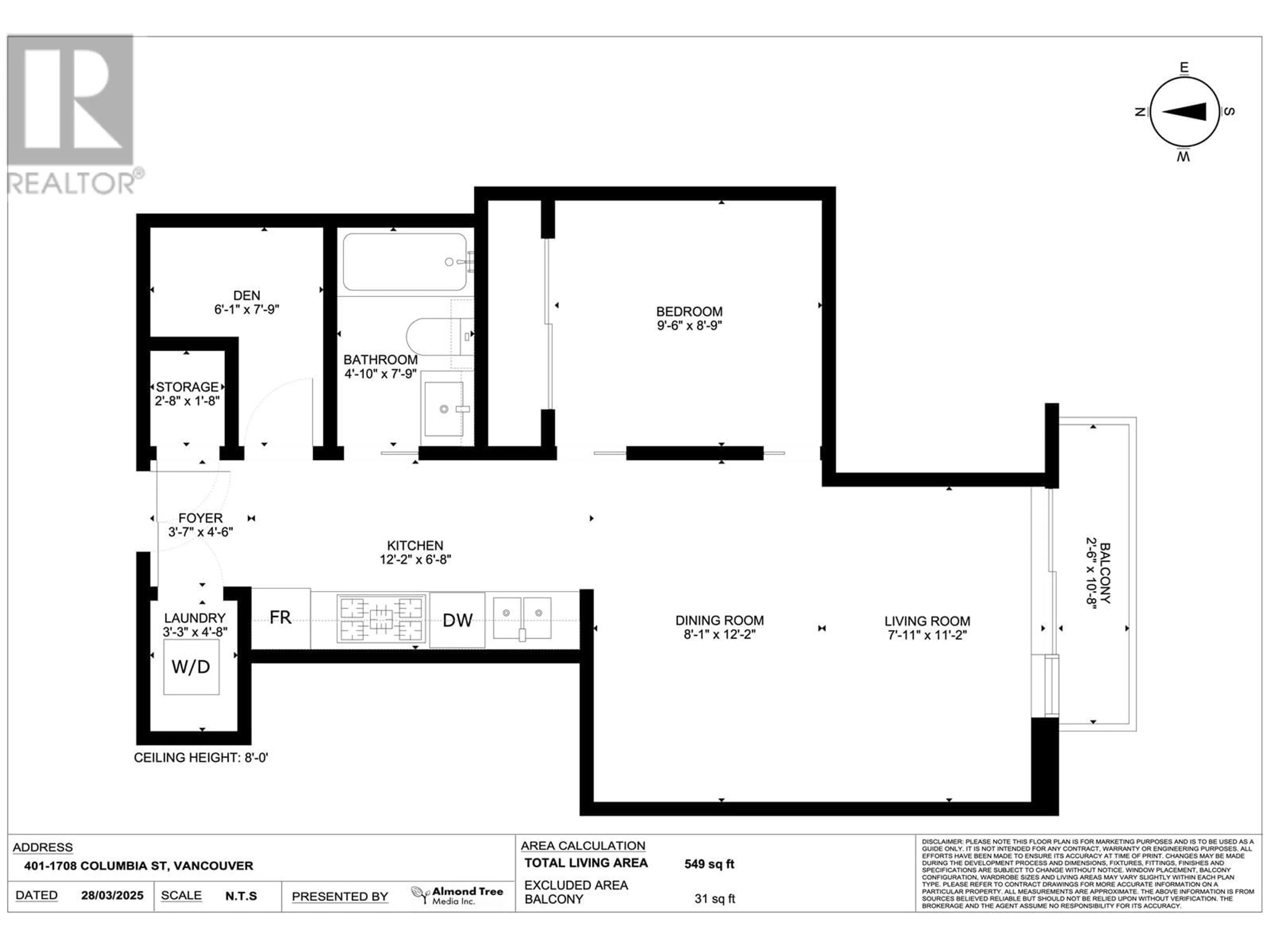Floor plan for 401 - 1708 COLUMBIA STREET, Vancouver British Columbia V5Y0H7