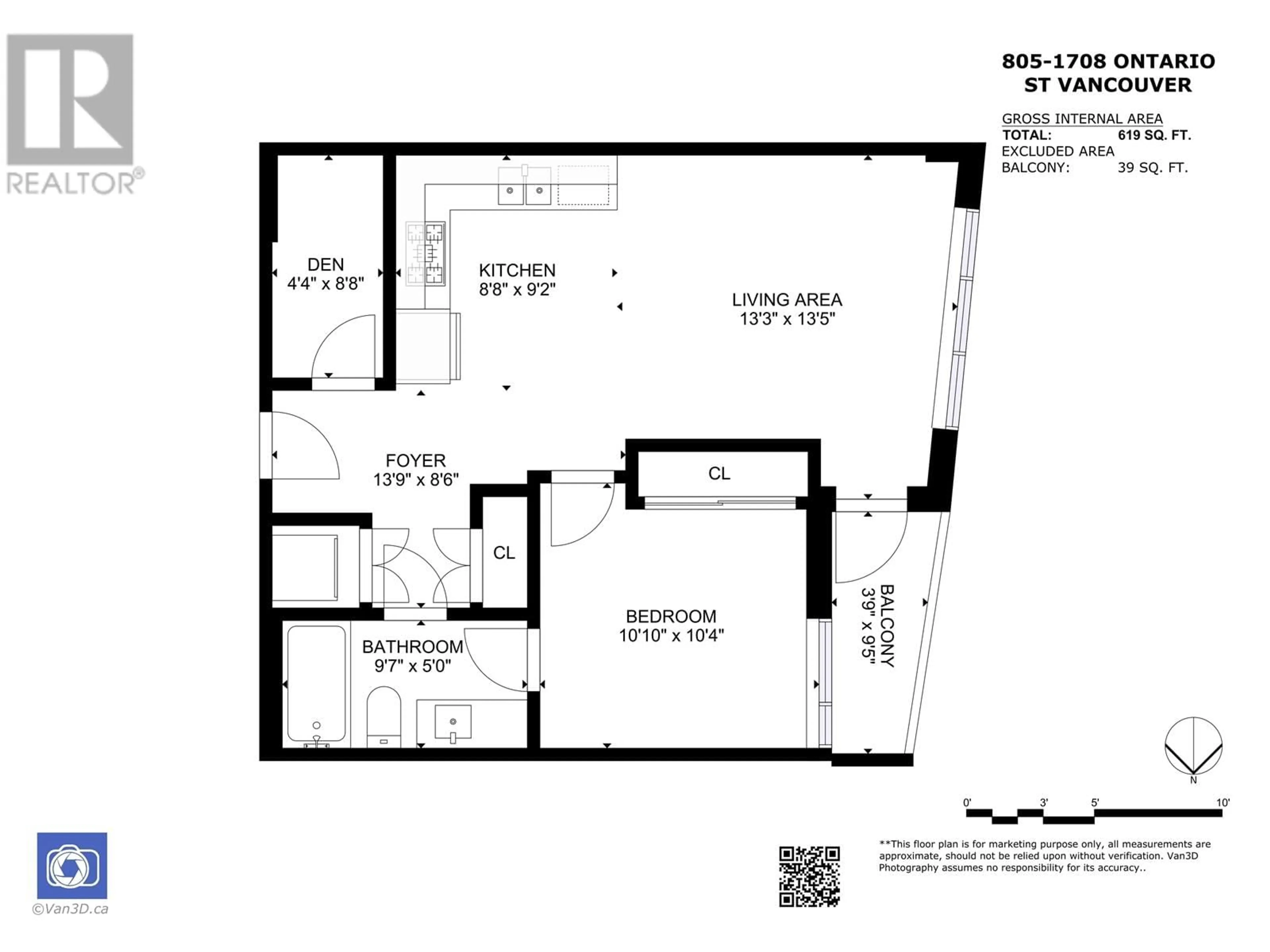 Floor plan for 805 - 1708 ONTARIO STREET, Vancouver British Columbia V5T0J7