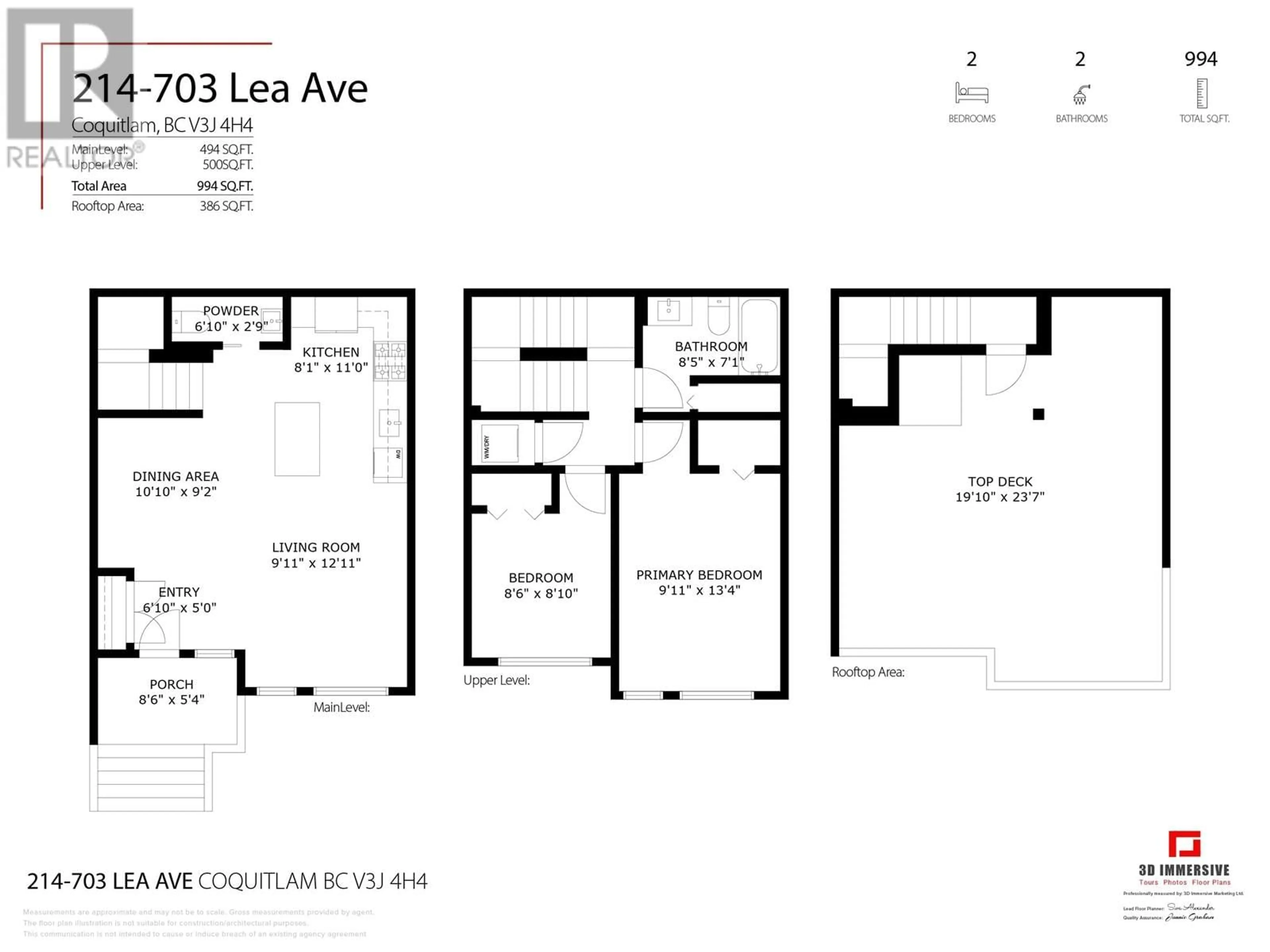 Floor plan for 214 - 708 LEA AVENUE, Coquitlam British Columbia V3J0K4