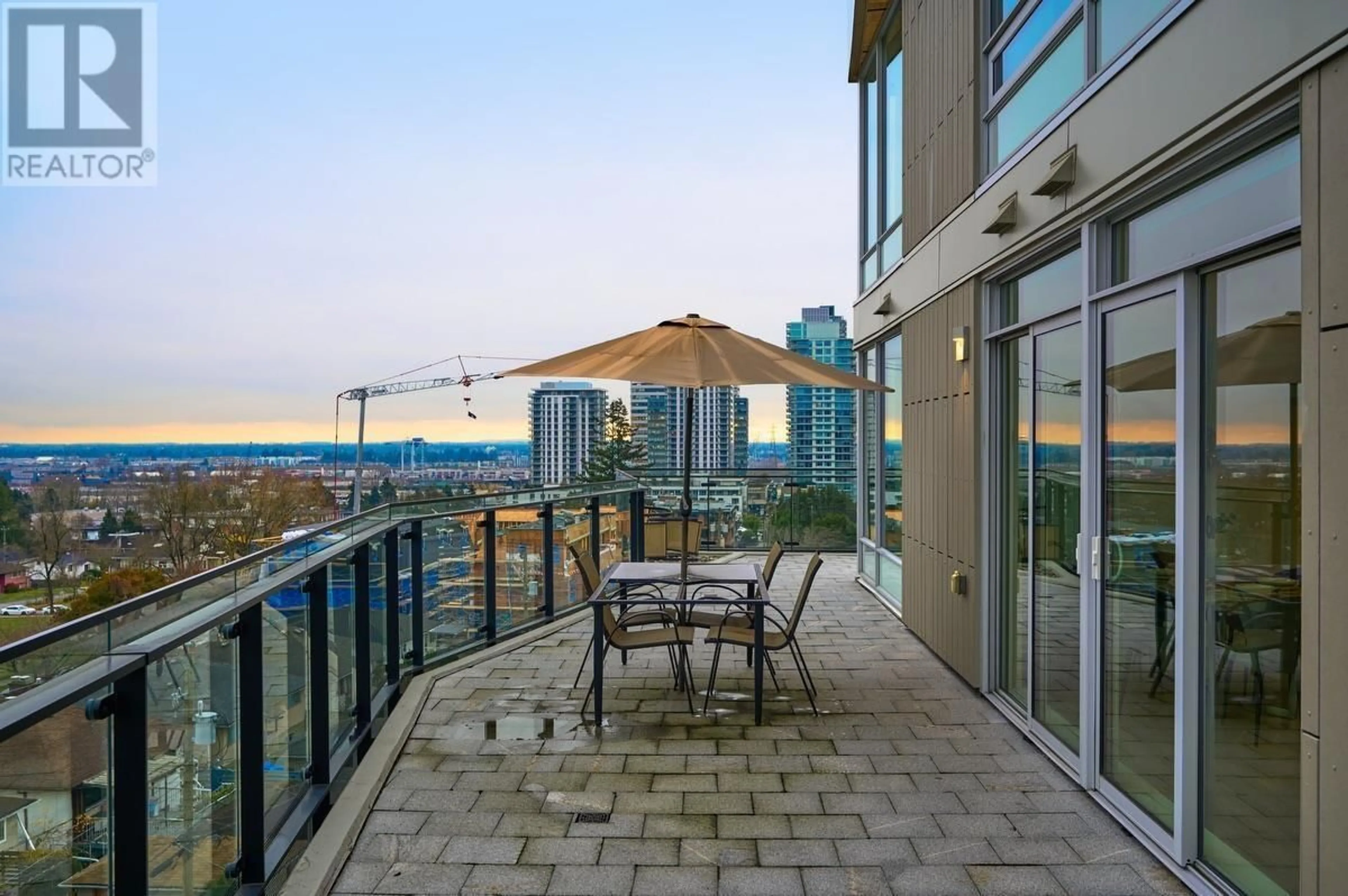 Patio, city buildings view from balcony for 504 - 7638 CAMBIE STREET, Vancouver British Columbia V6P3H7
